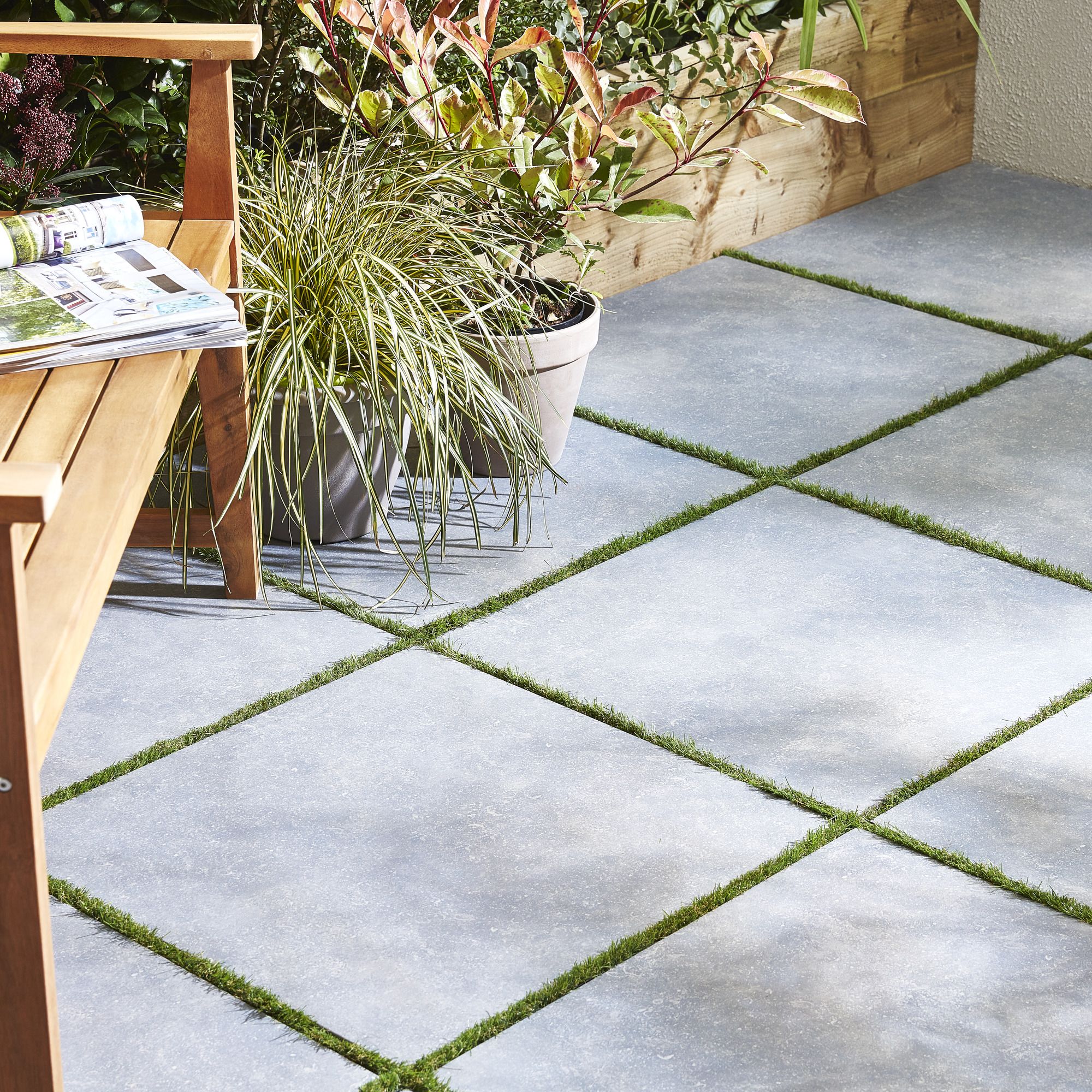 Anthracite Matt Stone effect Porcelain Outdoor Floor Tile, Pack of 2, (L)600mm (W)600mm