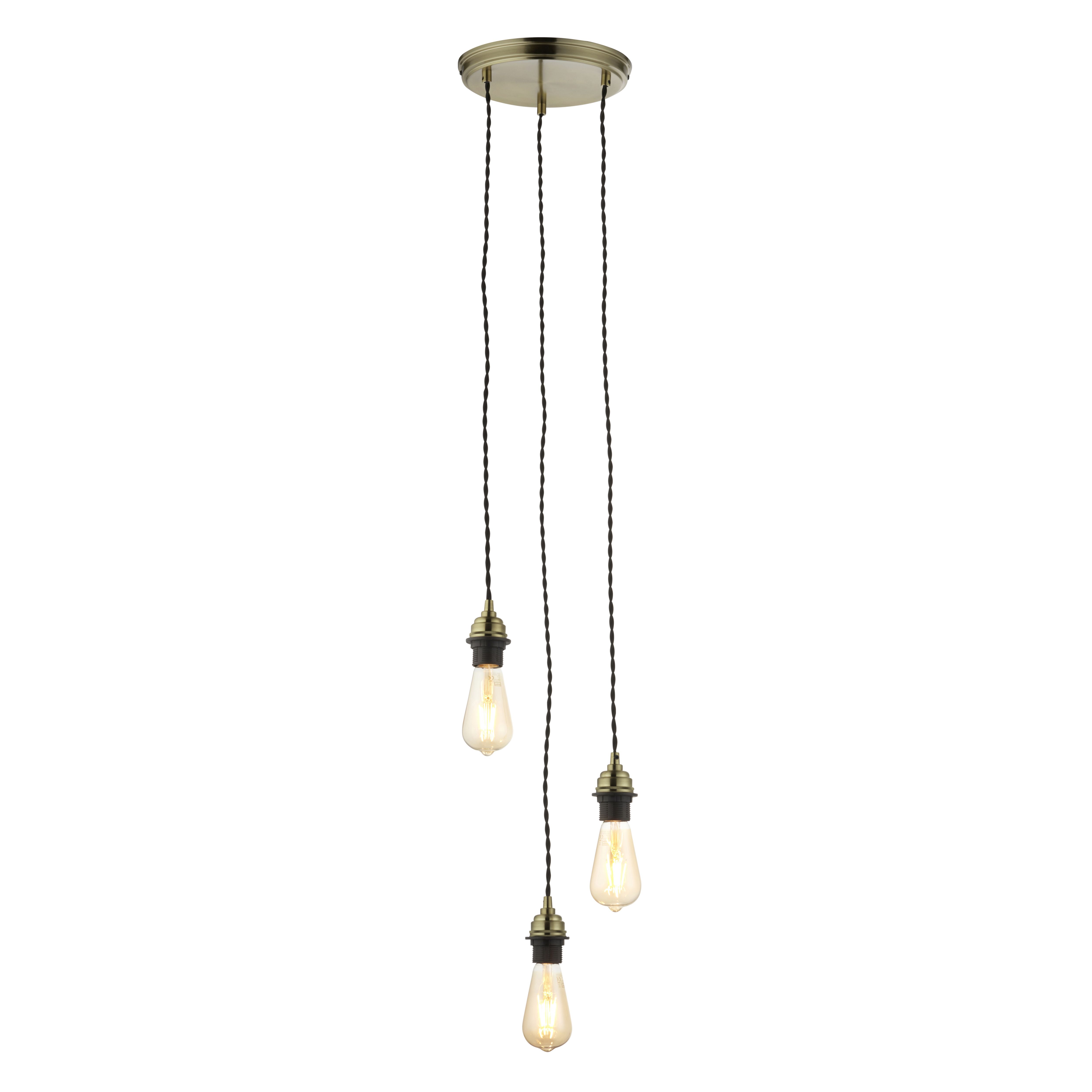 Antique brass effect 3 light E27 Cable light set (L)1500mm