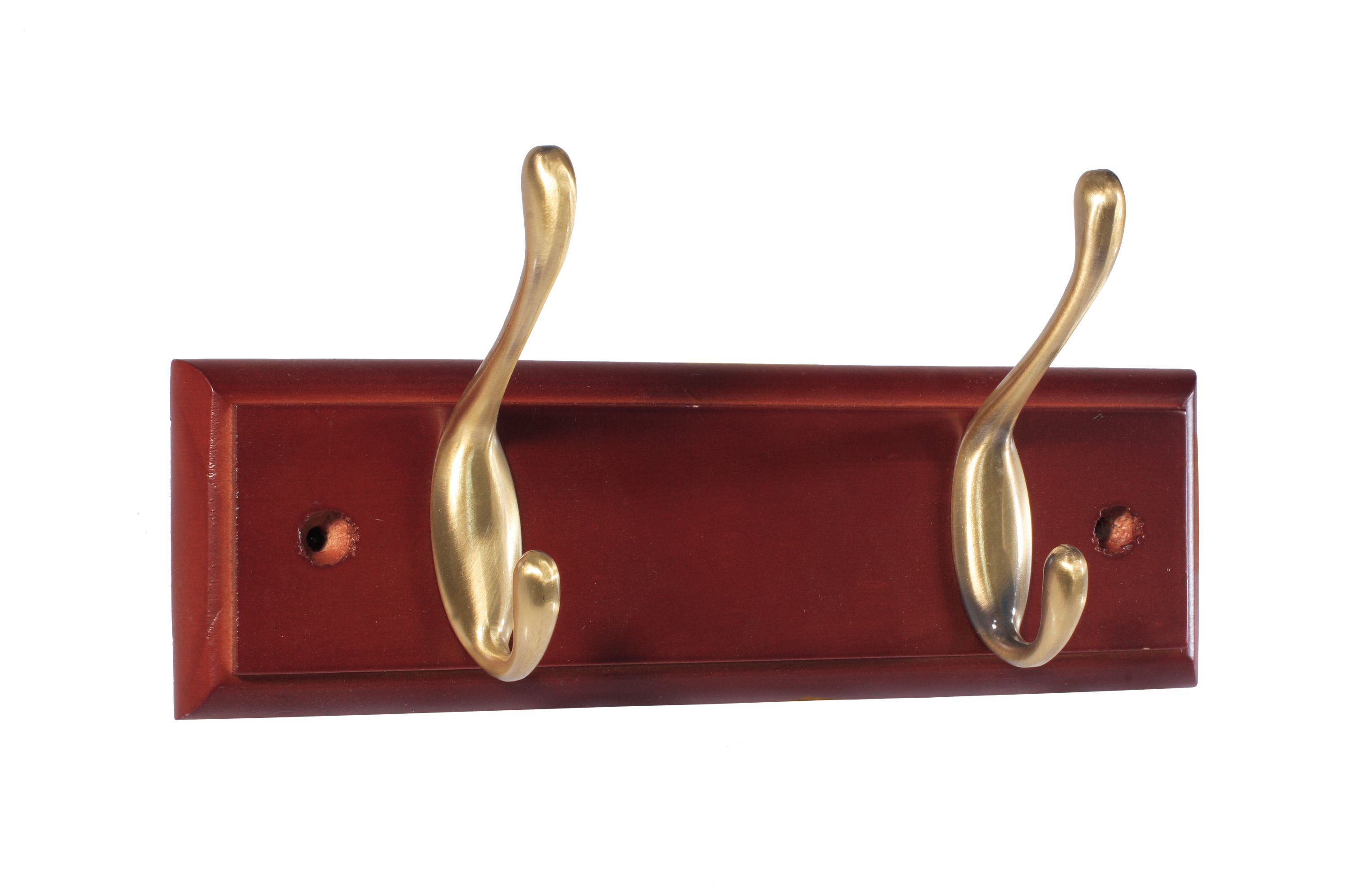 Antique brass effect Mahogany 2 Hook rail, (L)228mm (H)15mm