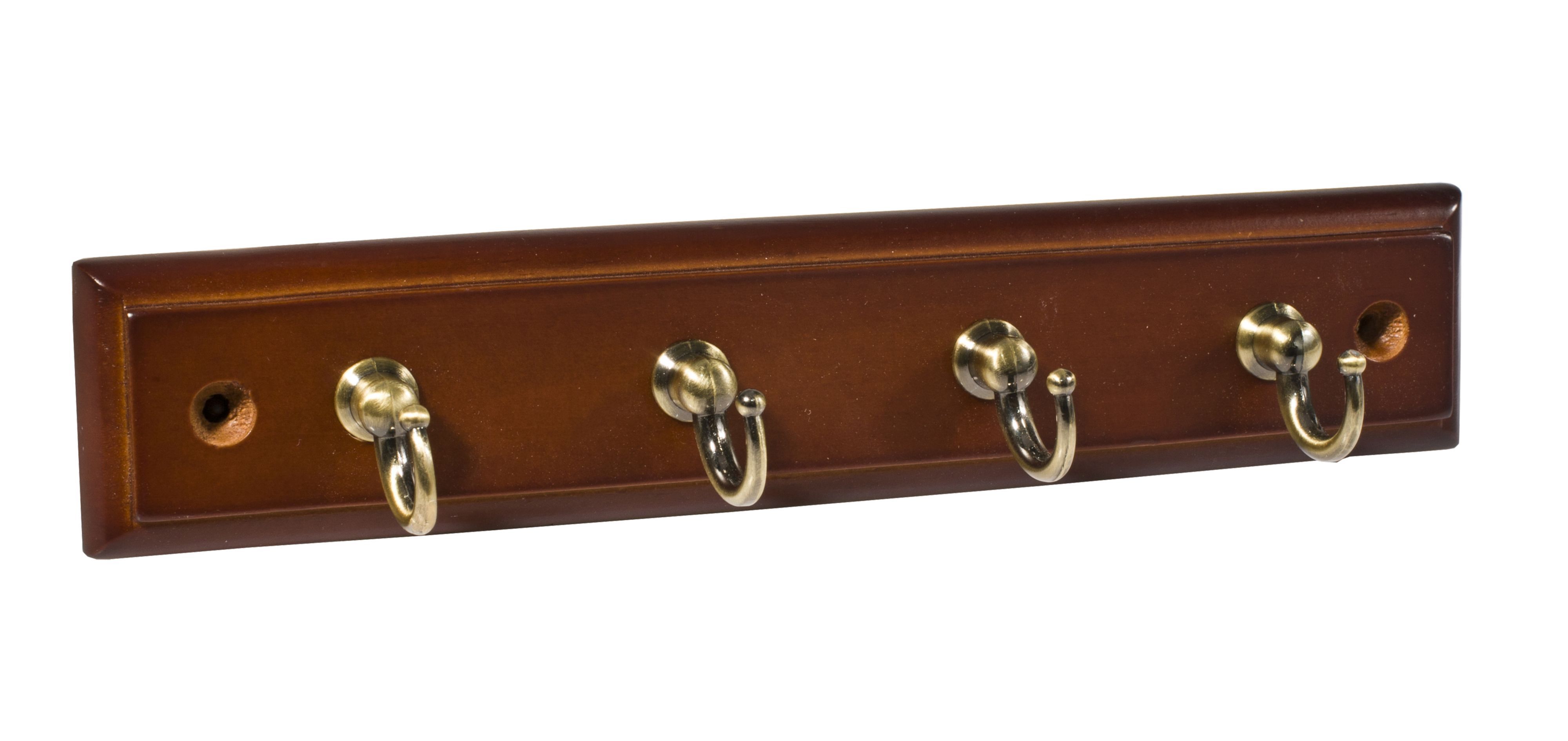 Antique brass effect Mahogany 4 Hook rail (L)220mm