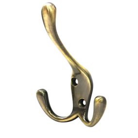 Antique brass effect Zinc alloy 70mm Large Triple Hook (Holds)8.5kg