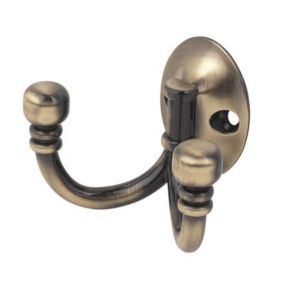 Love Hooks -  antique brass effect double coat hook with  ceramic knobs