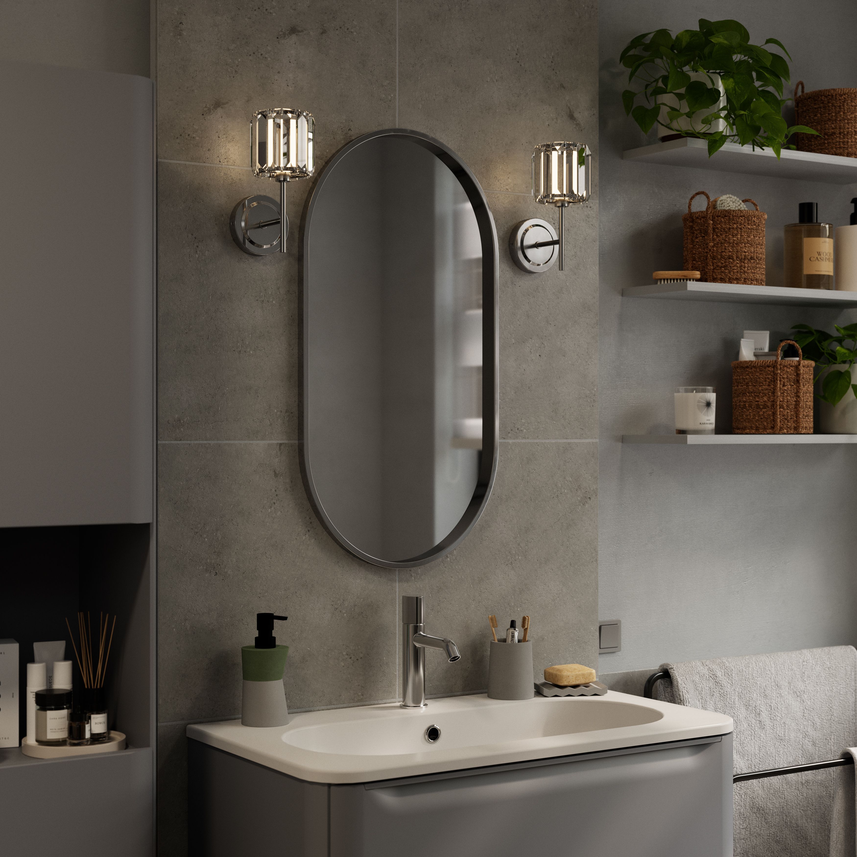 Antpitta Chrome effect Wired LED Bathroom wall light