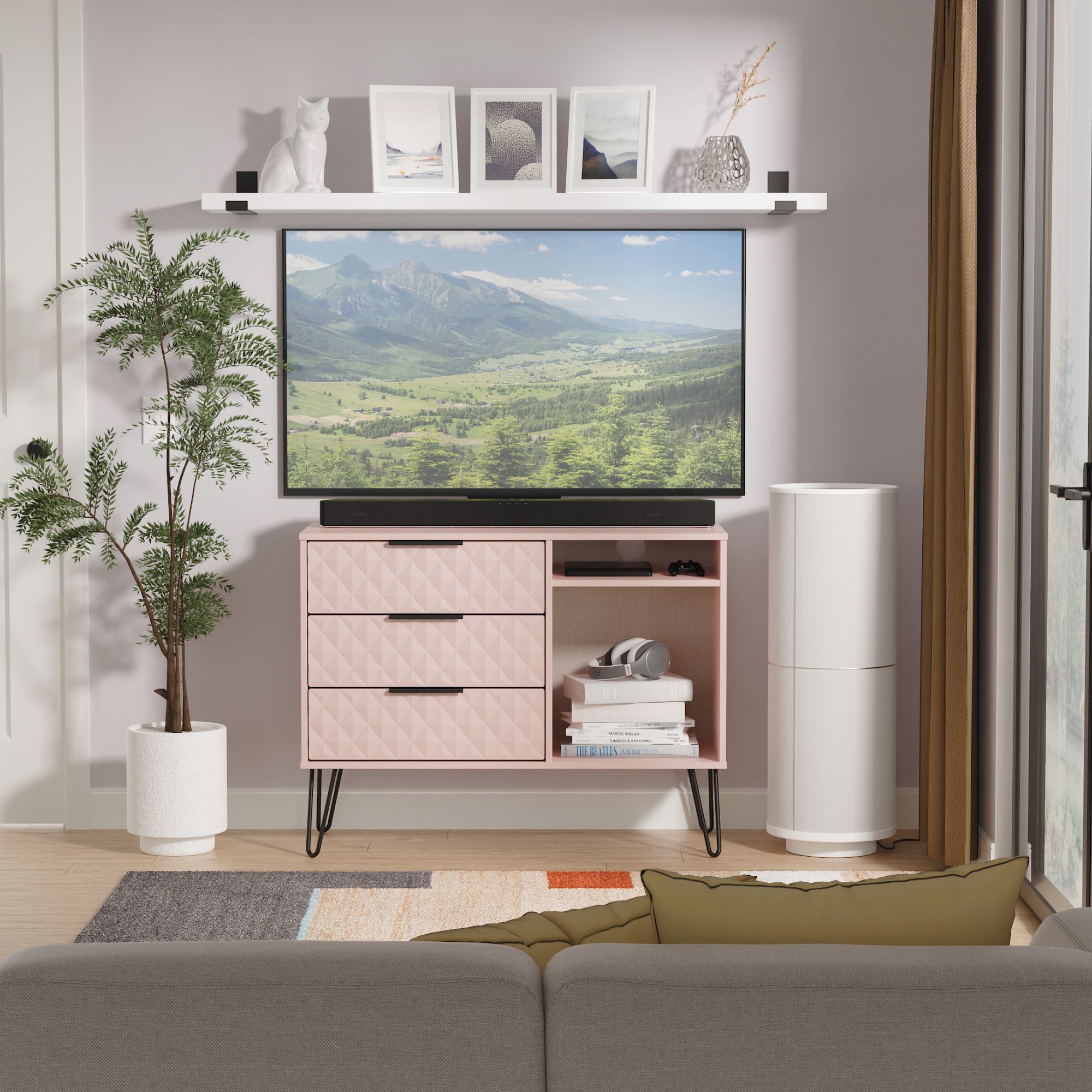 Anzio Matt kobe pink TV stand with 2 shelves & 3 drawers, (H)74.2cm x ...