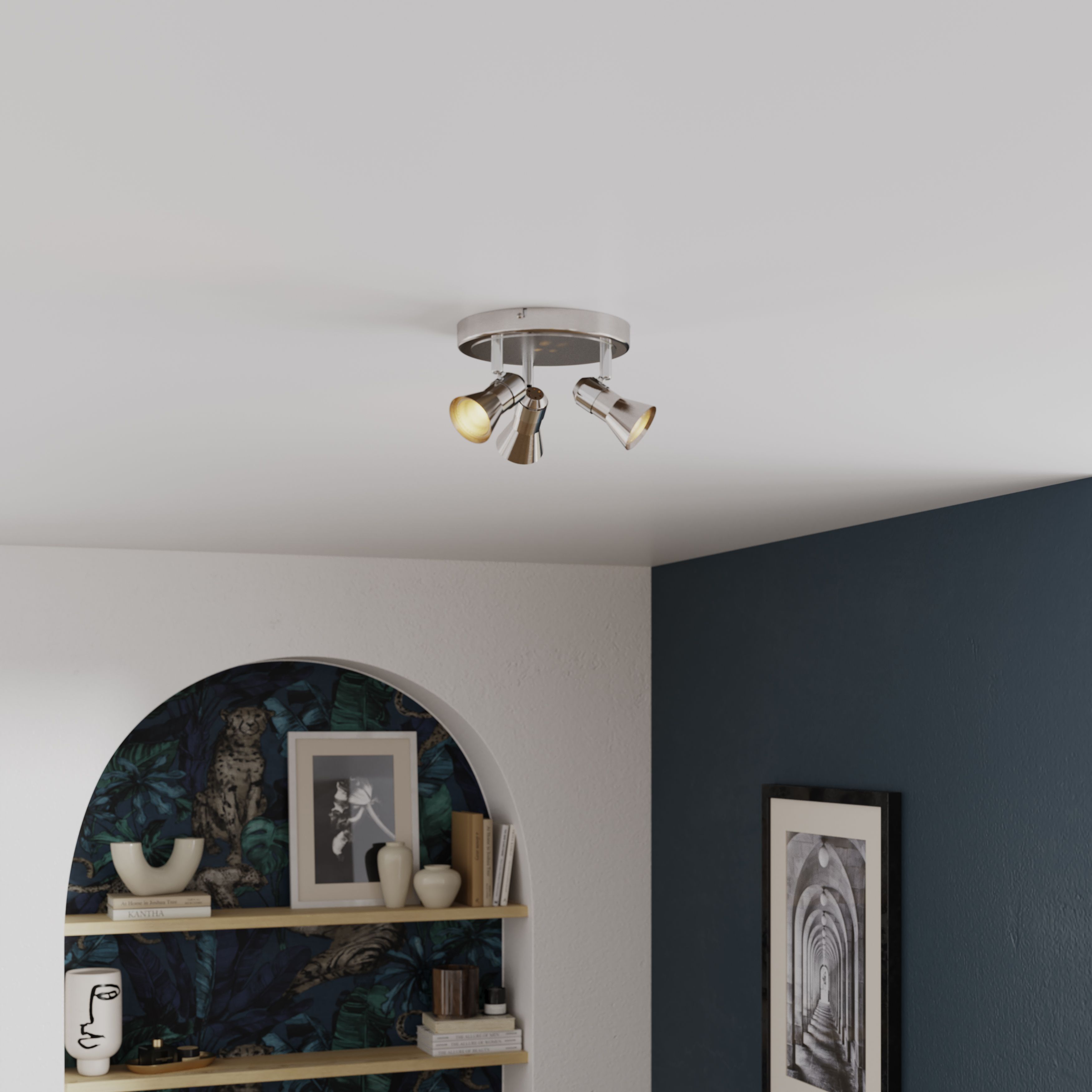 Aphroditus Modern Satin Nickel effect 3 Light Spotlight