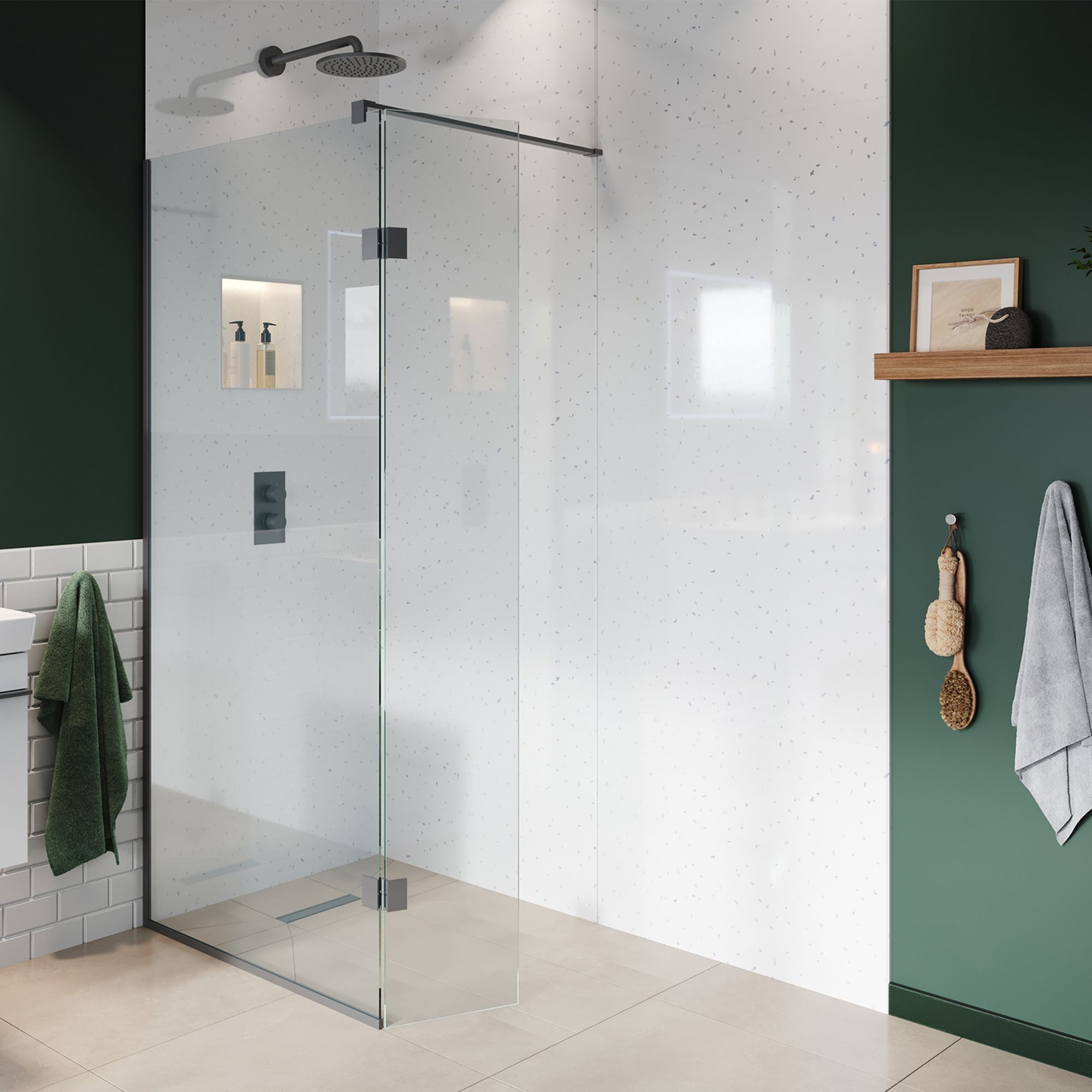 Aquadry Arctic white 1 sided Shower Wall panel kit (L)2400mm (W)1000mm (T)10mm