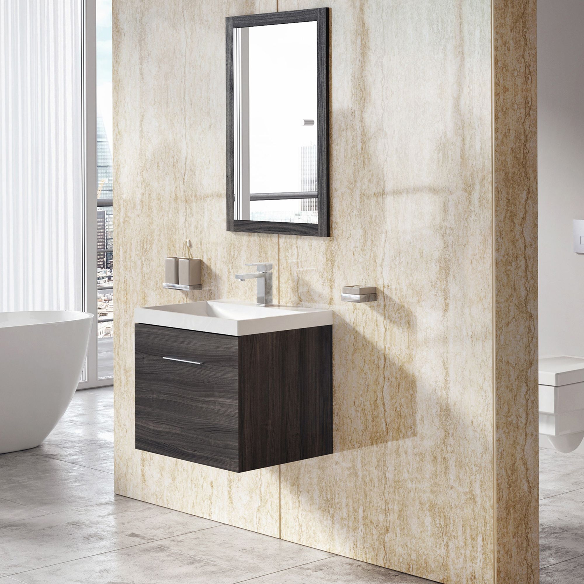 Aquadry Beige Travertine effect 1 sided Shower Wall panel kit (L)2400mm (W)1000mm (T)10mm