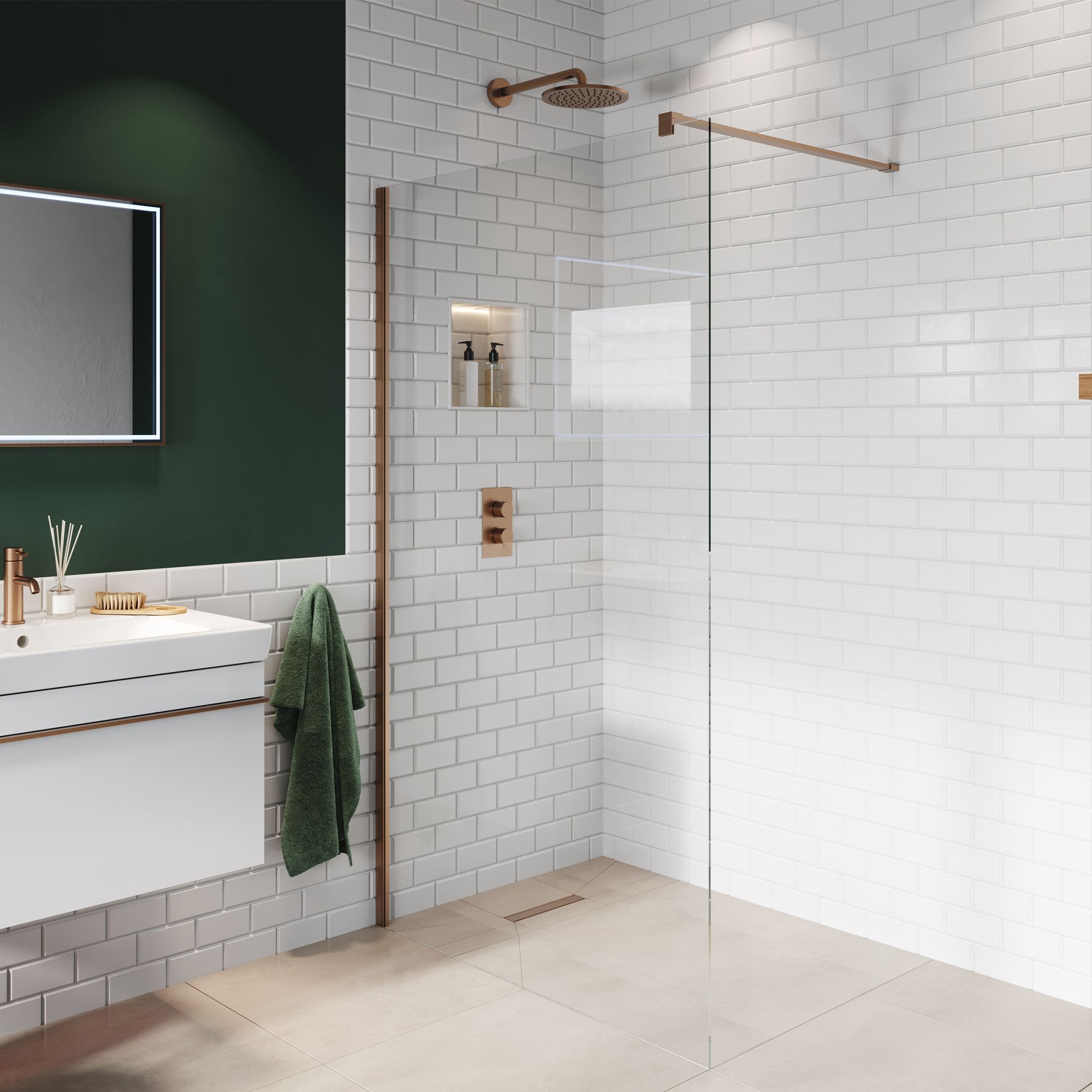 Aquadry Cassien Bronze effect Glass Rectangular Wet room glass screen kit & Wall-mounted bar (H)200cm (W)80cm