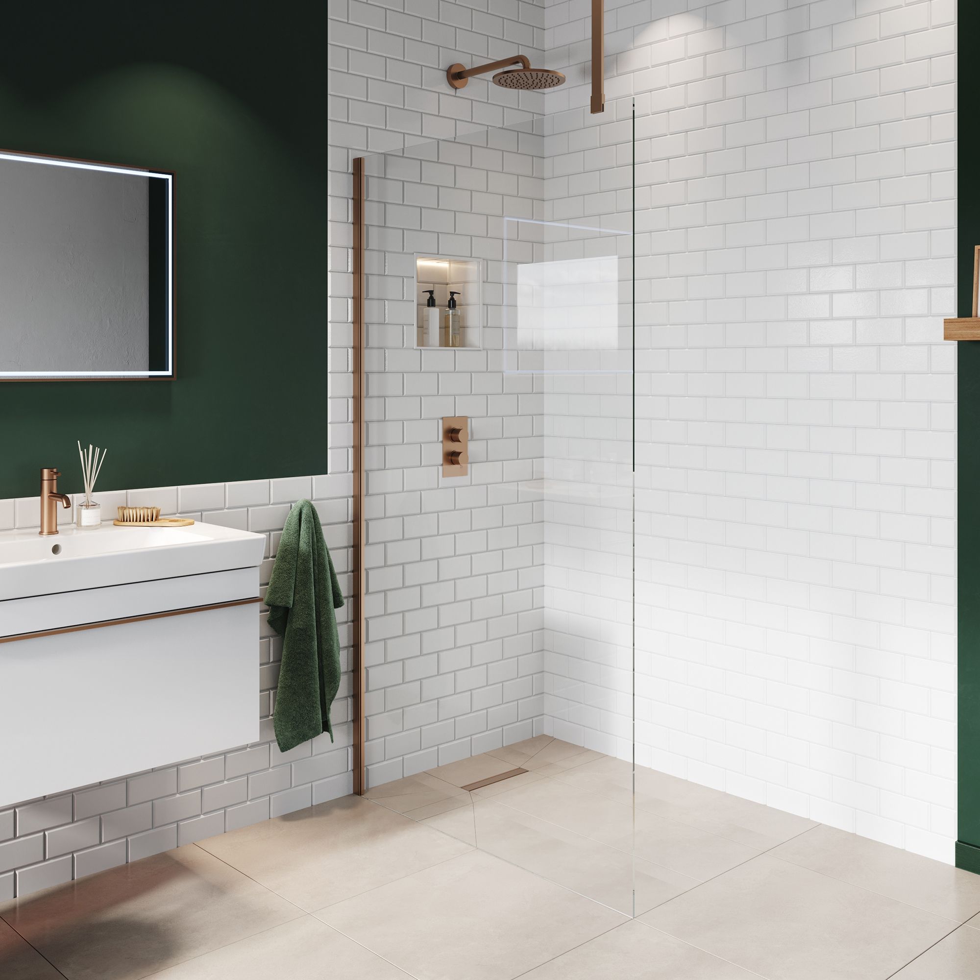 Aquadry Cassien Bronze effect Rectangular Wet room glass screen kit & Ceiling-mounted bar (H)200cm (W)110cm
