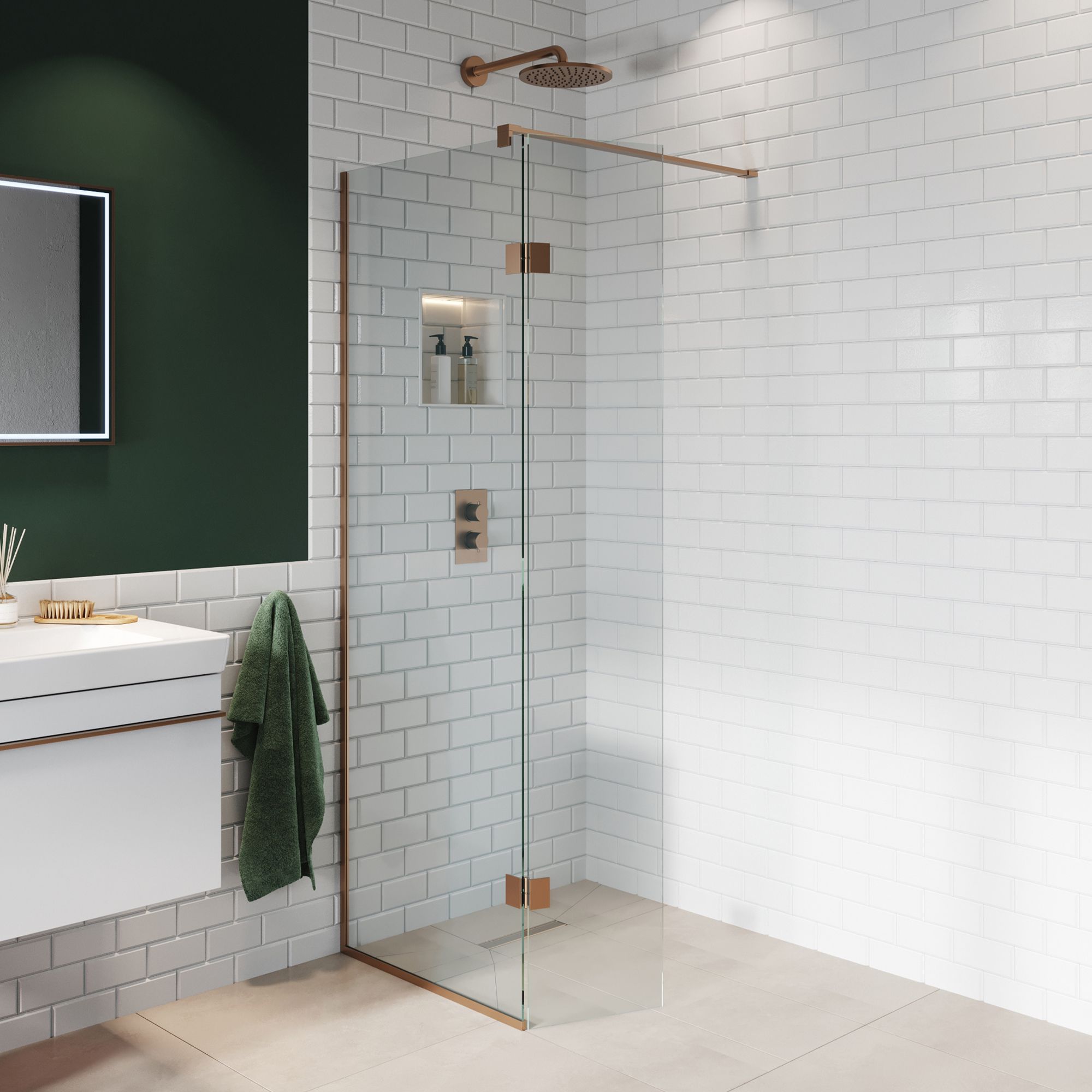 Aquadry Cassien Brushed Bronze Clear Plain Fixed Walk-in Front & pivot return panel (H)200cm (W)70cm