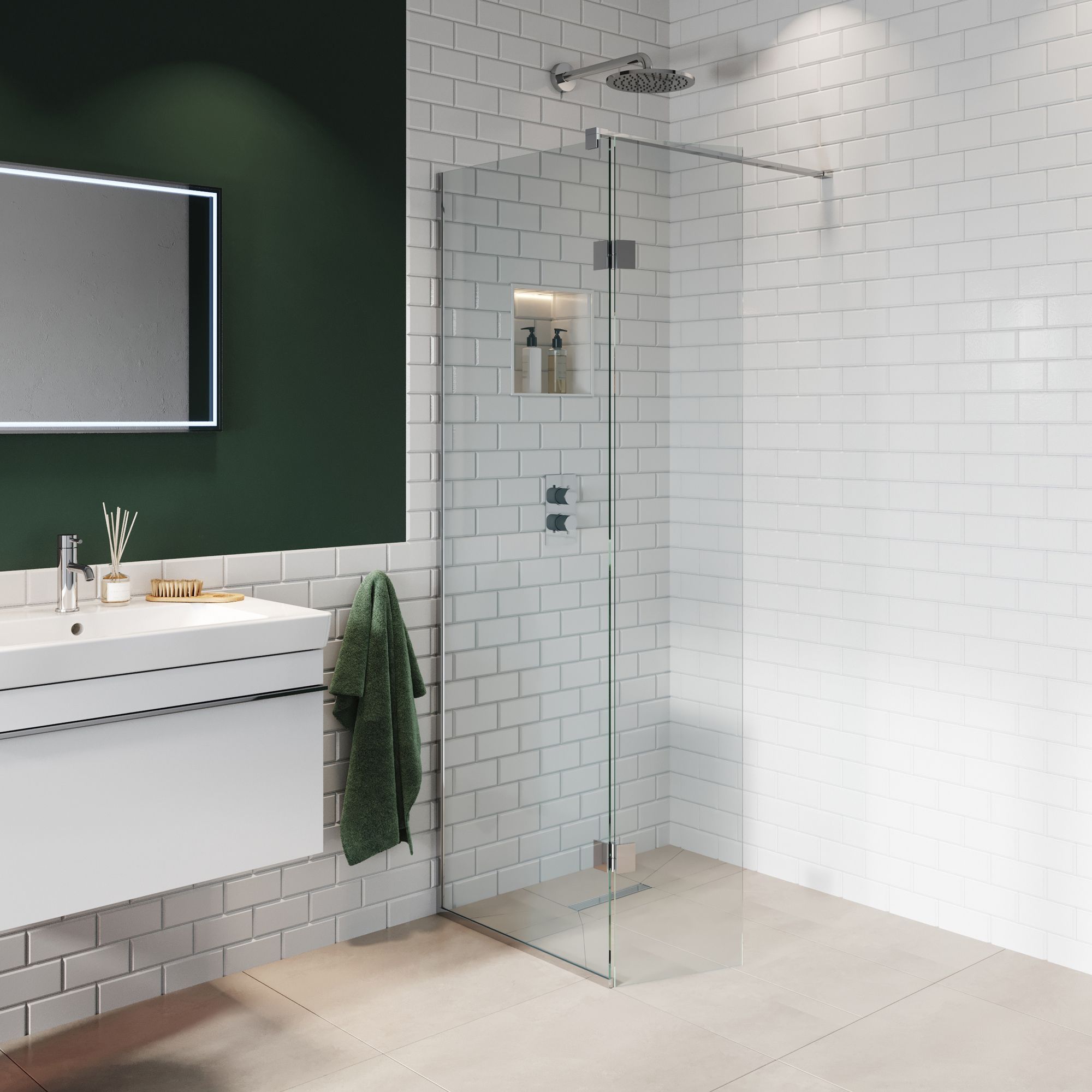 Aquadry Cassien Chrome Clear Plain Fixed Walk-in Front & pivot return panel (H)200cm (W)70cm