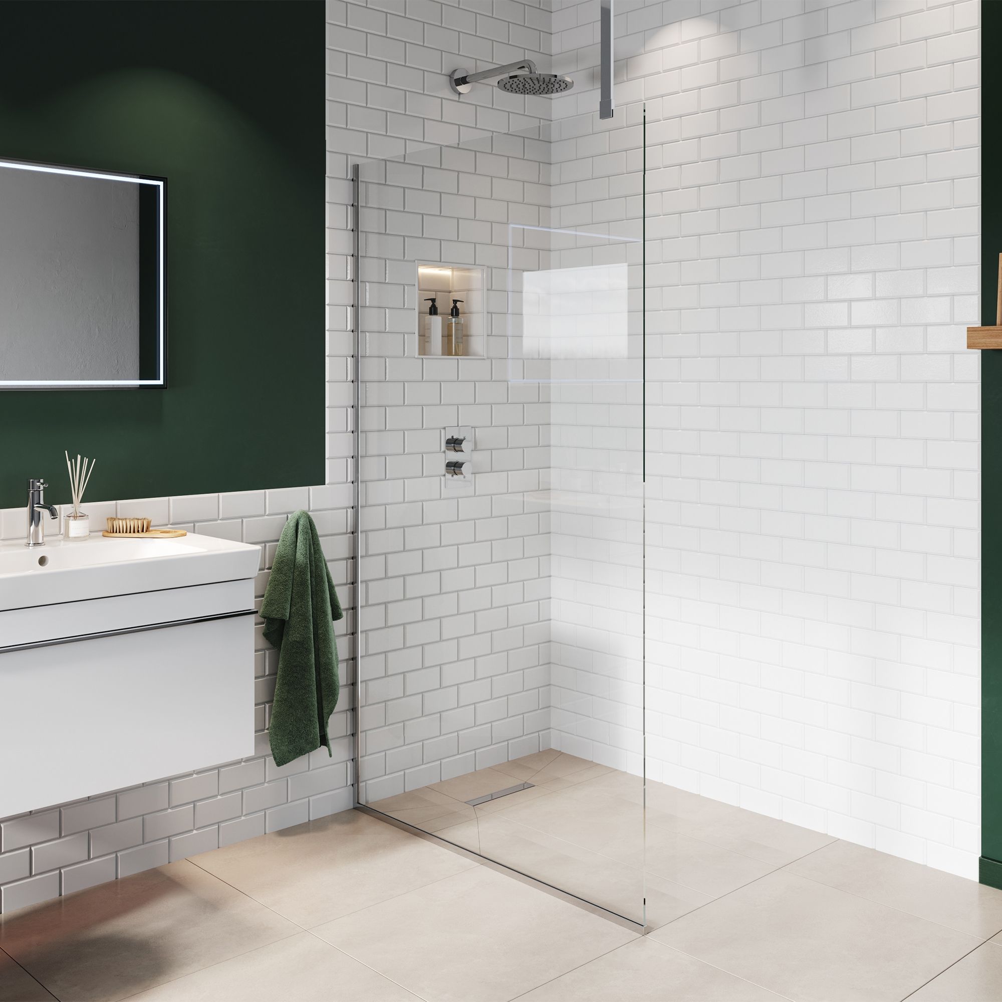 Aquadry Cassien Chrome effect Rectangular Wet room glass screen kit & Ceiling-mounted bar (H)200cm (W)90cm