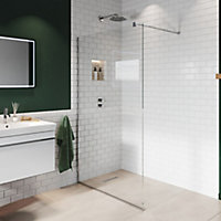 Aquadry Cassien Chrome effect Rectangular Wet room glass screen kit & Wall-mounted bar (H)200cm (W)90cm