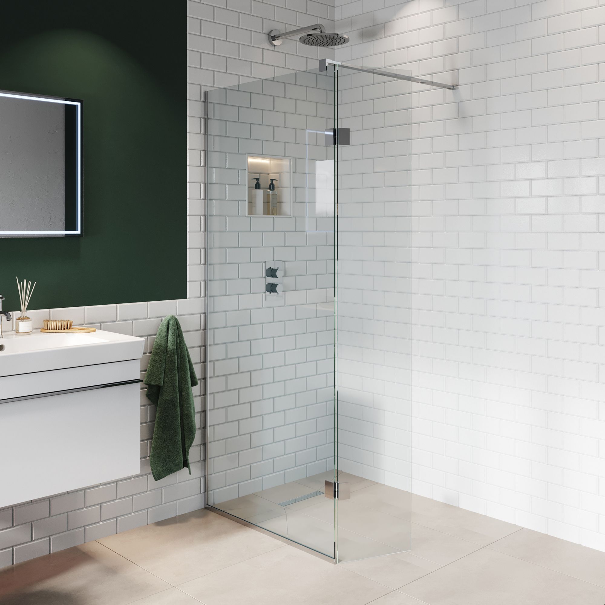 Aquadry Cassien Chrome Fixed Walk-in Front & pivot return panel (H)2000mm (W)900mm (T)8mm