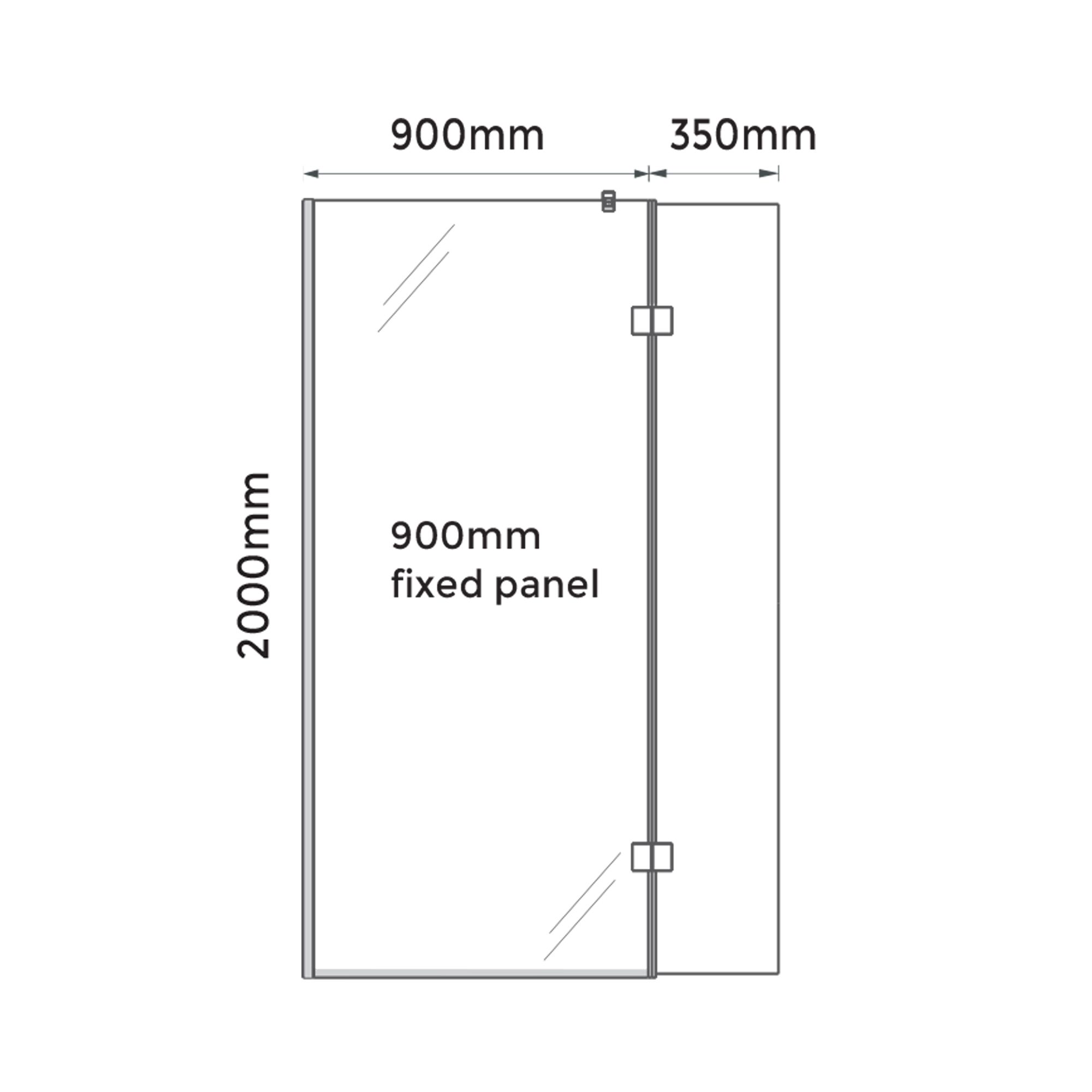 Aquadry Cassien Matt Black Fixed Walk-in Front & pivot return panel (H)2000mm (W)900mm (T)8mm
