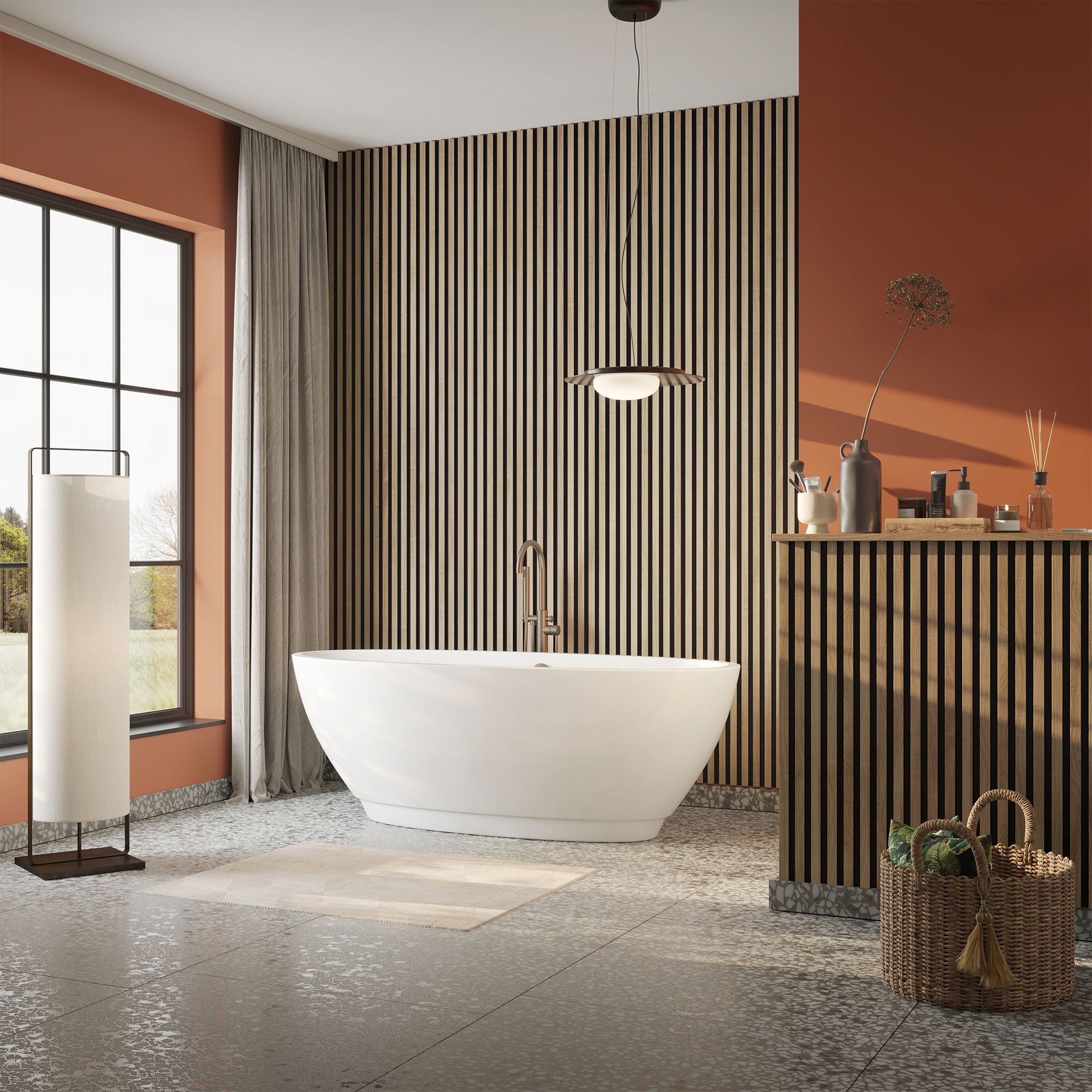 Aquadry Matt Black Slatted Oak effect Laminate Tongue & groove Bathroom Decorative panel (H)2400mm (W)170mm