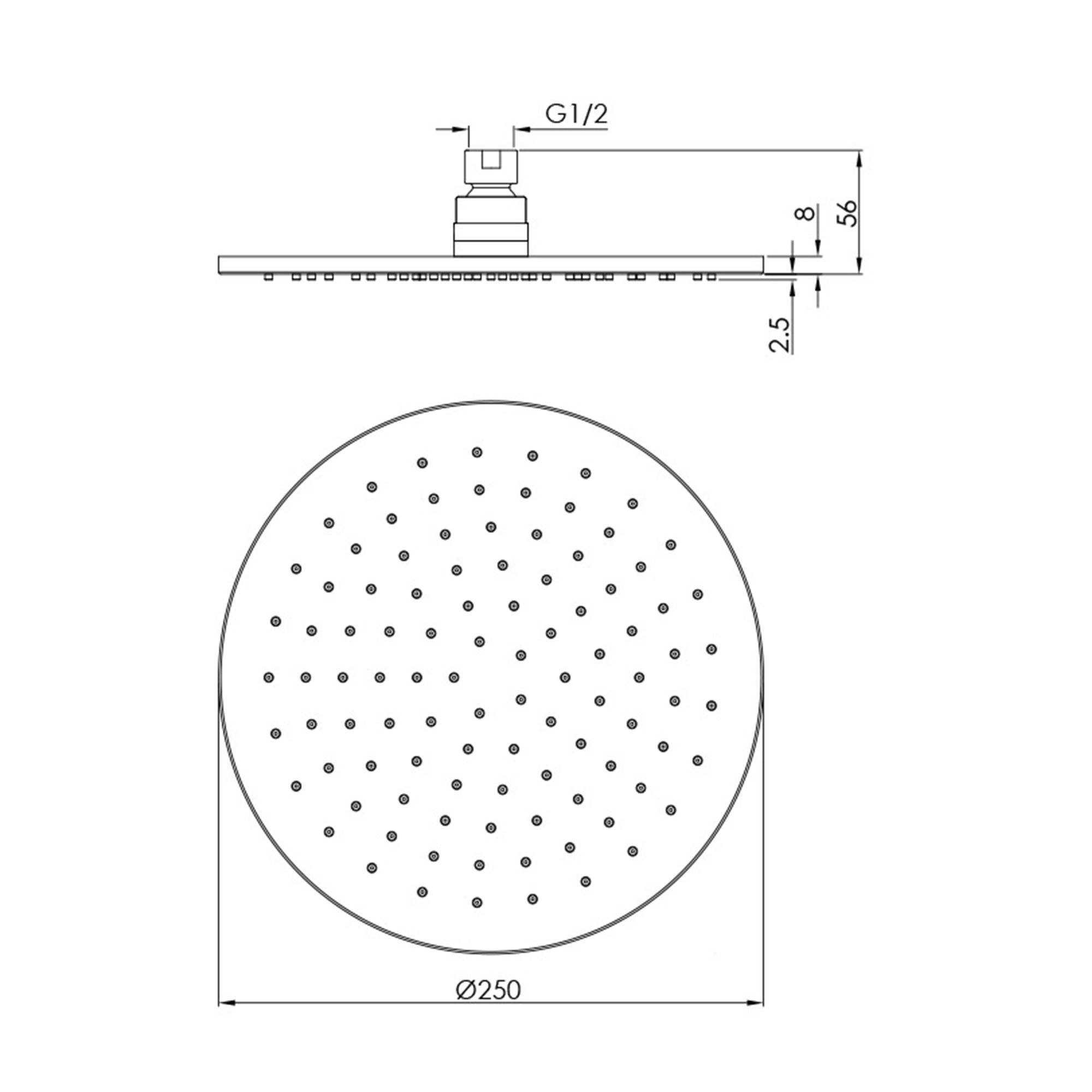 Aquadry Oria Black Matt Single-spray pattern Fixed Shower head, 250mm