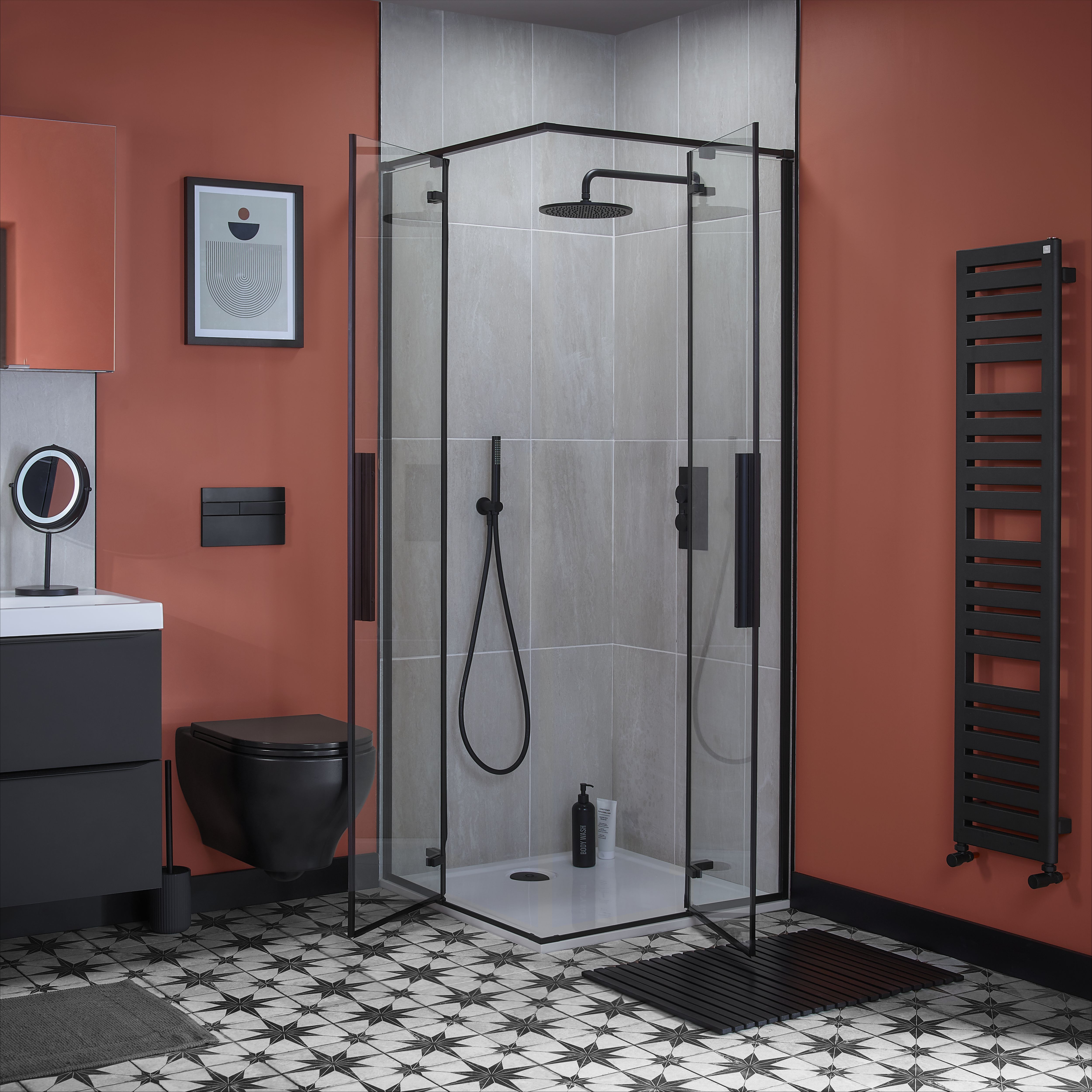 Aquadry Oria Black Matt Single-spray pattern Fixed Shower head, 250mm