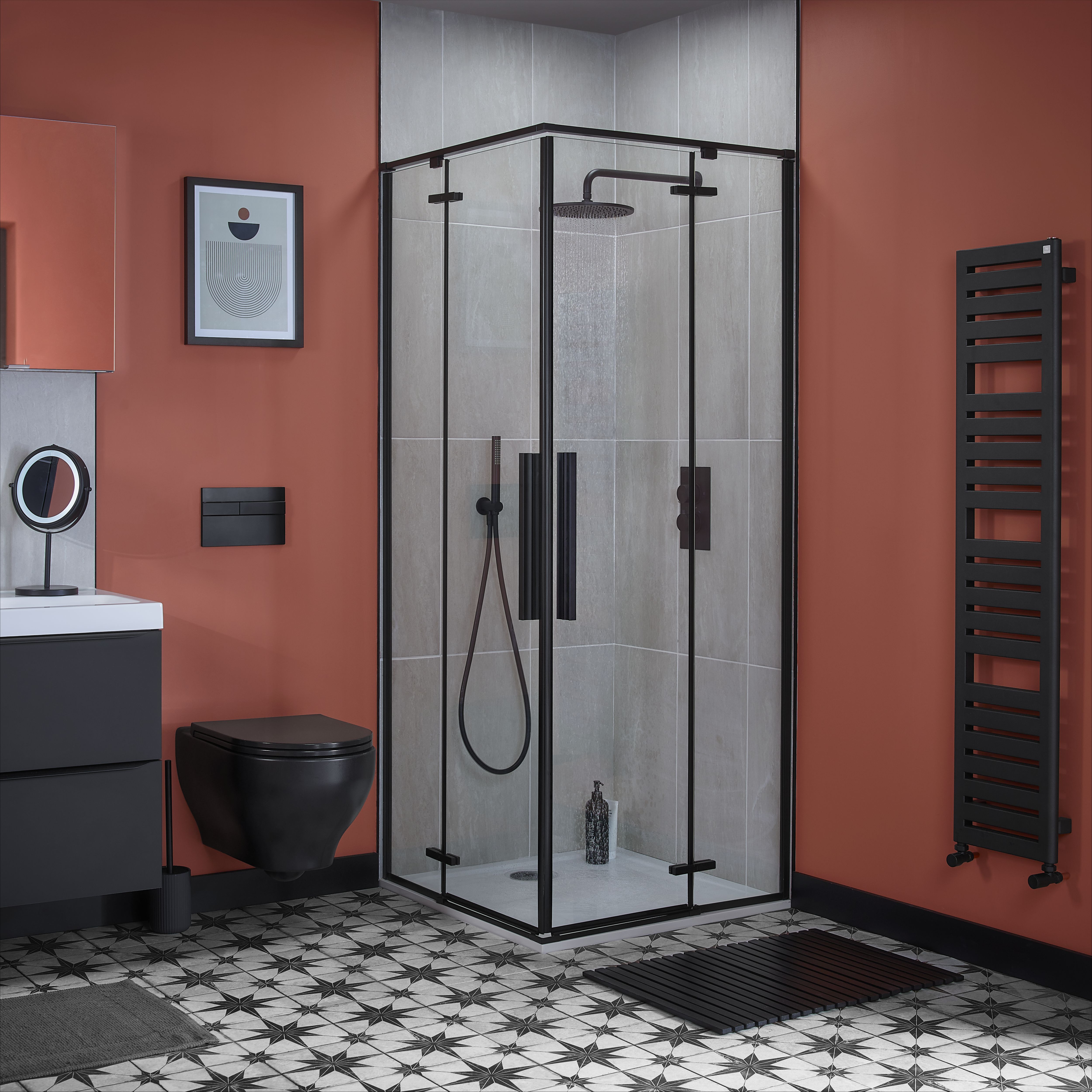 Aquadry Oria Black Matt Single-spray pattern Fixed Shower head, 250mm