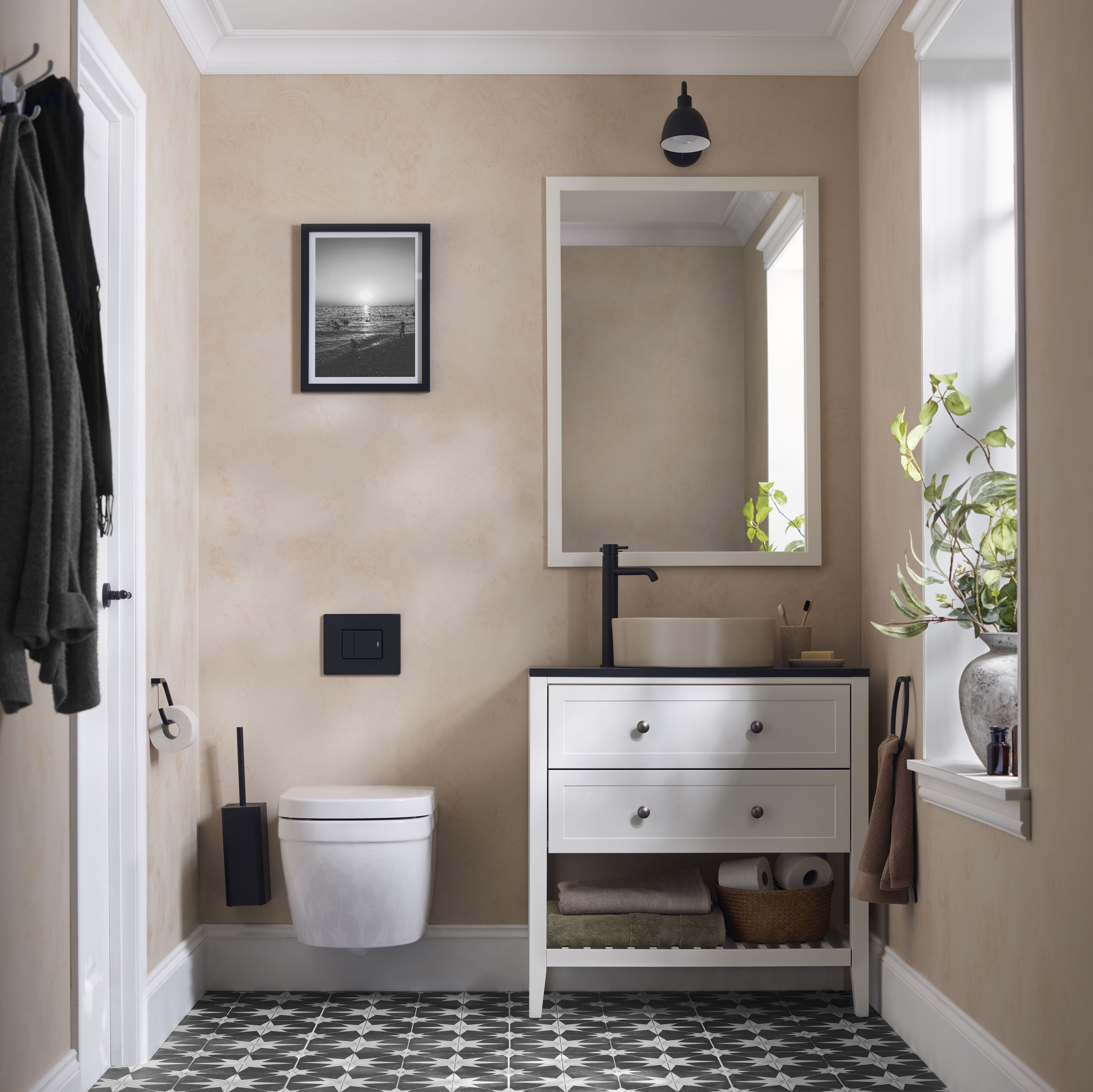 Aquadry Oria Tall Matt Black Round Sink or worktop Tap