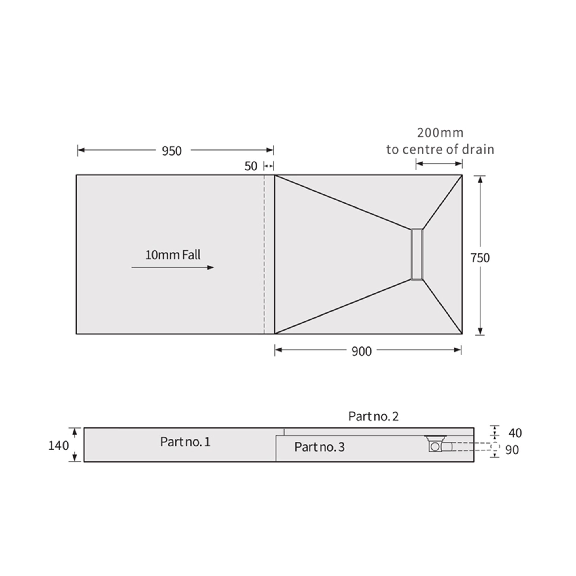 Aquadry Rectangular End drain Shower tray & riser kit (L)1850mm (W)750mm (H) 140mm