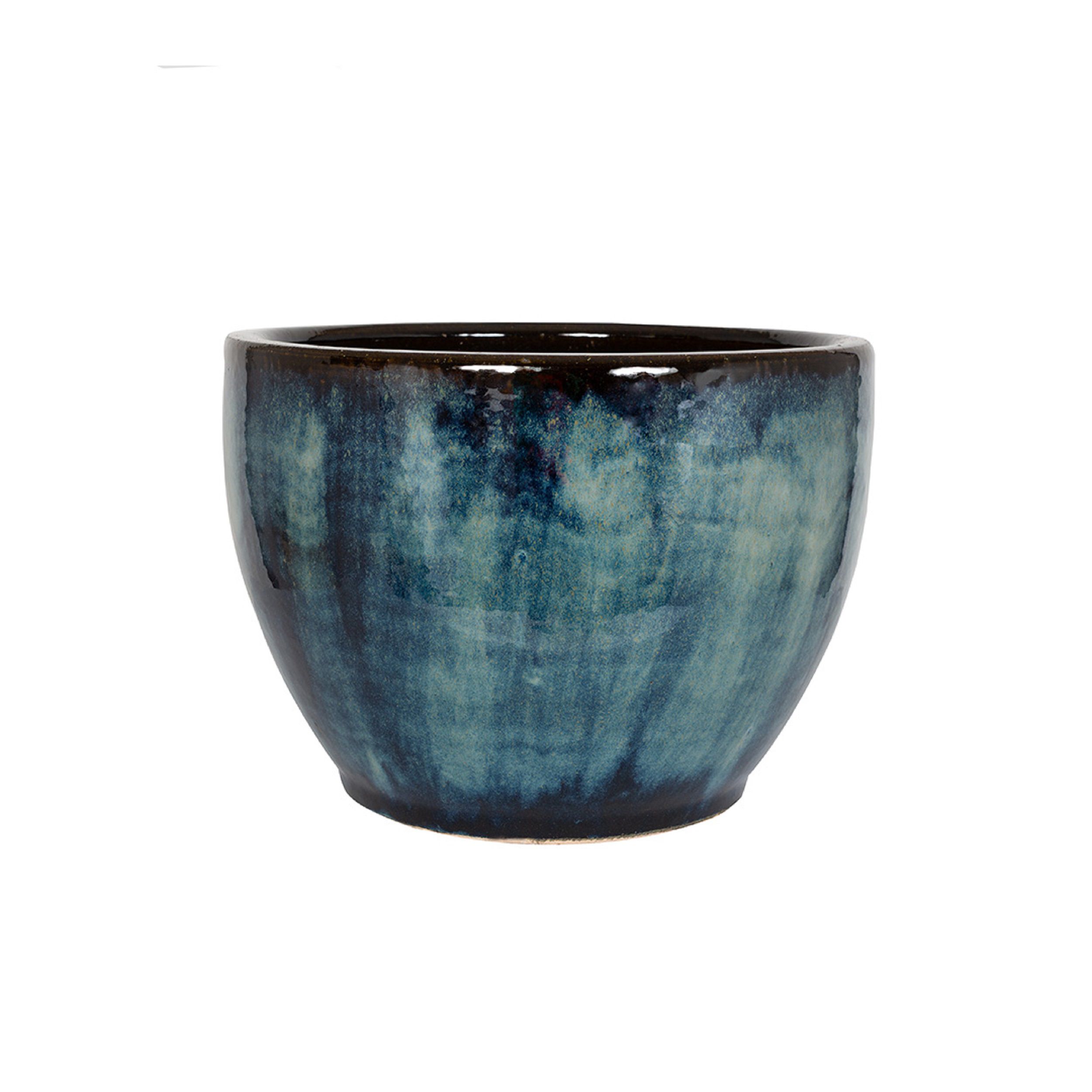Aquaflora Blue Terracotta Glazed Plant pot (Dia) 21cm, (H)18cm