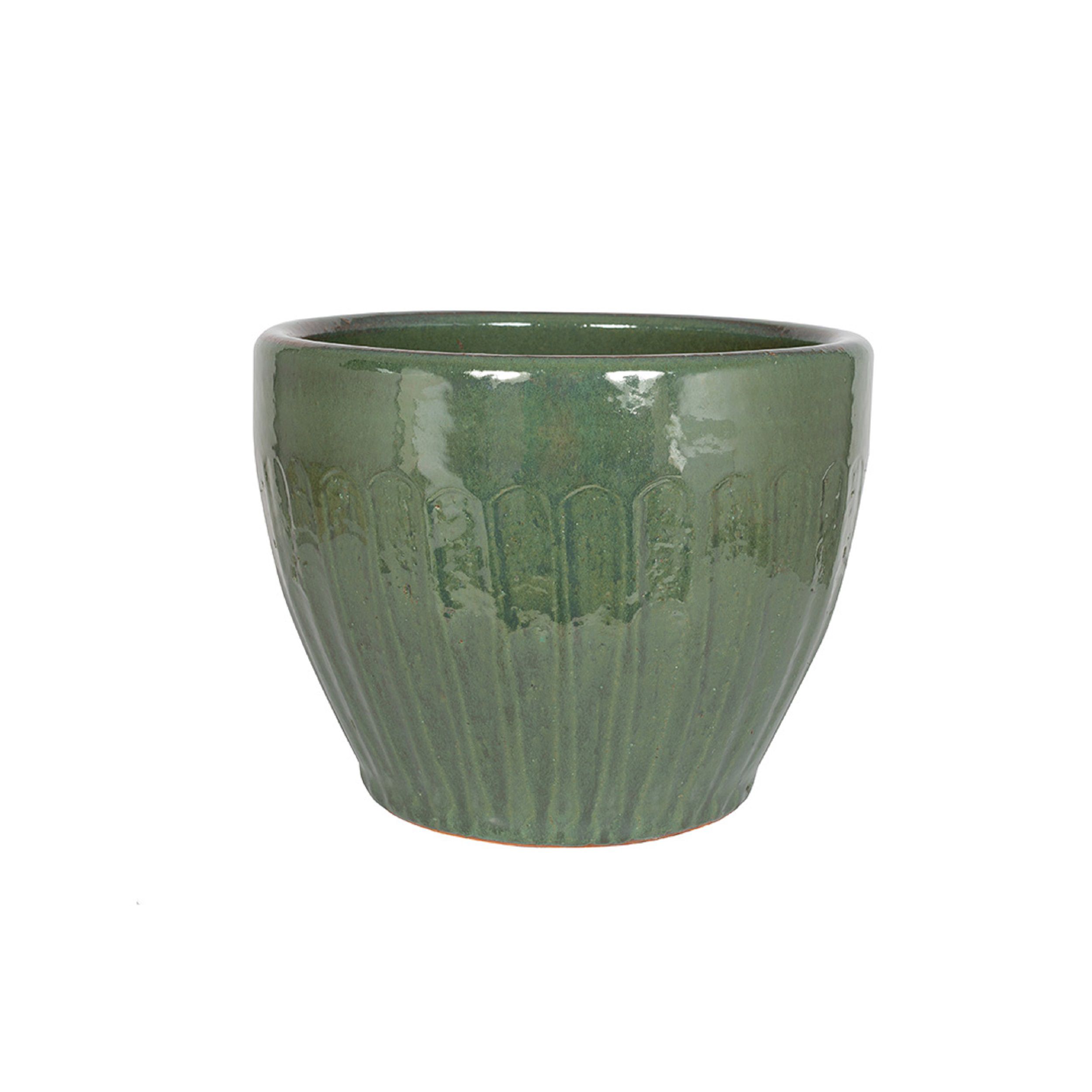 Aquaflora Green Pattern Terracotta Glazed Plant pot (Dia) 22cm, (H)18cm