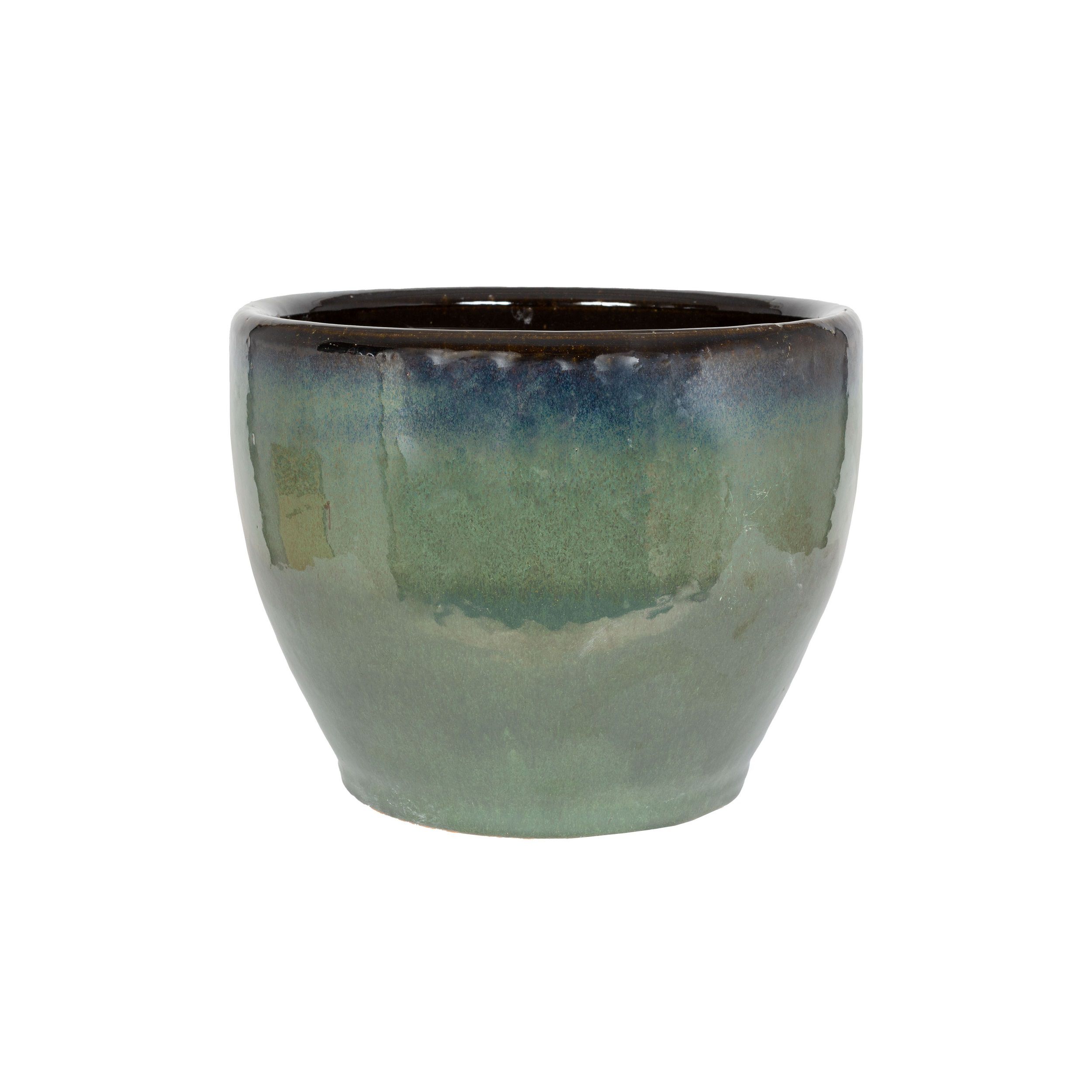 Aquaflora Midnight Green Terracotta Glazed Plant pot (Dia) 36cm, (H)26cm