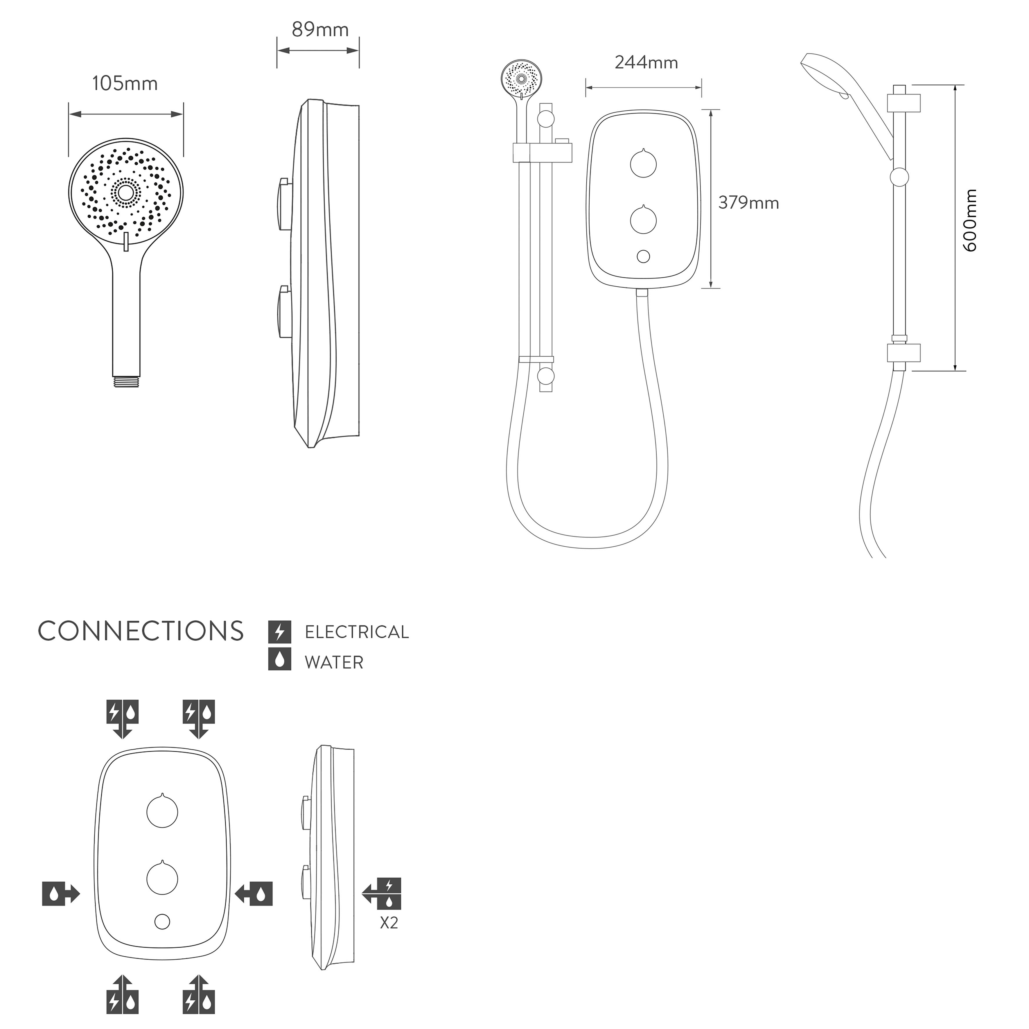 Aqualisa eSense Gloss White Manual Electric Shower, 8.5kW