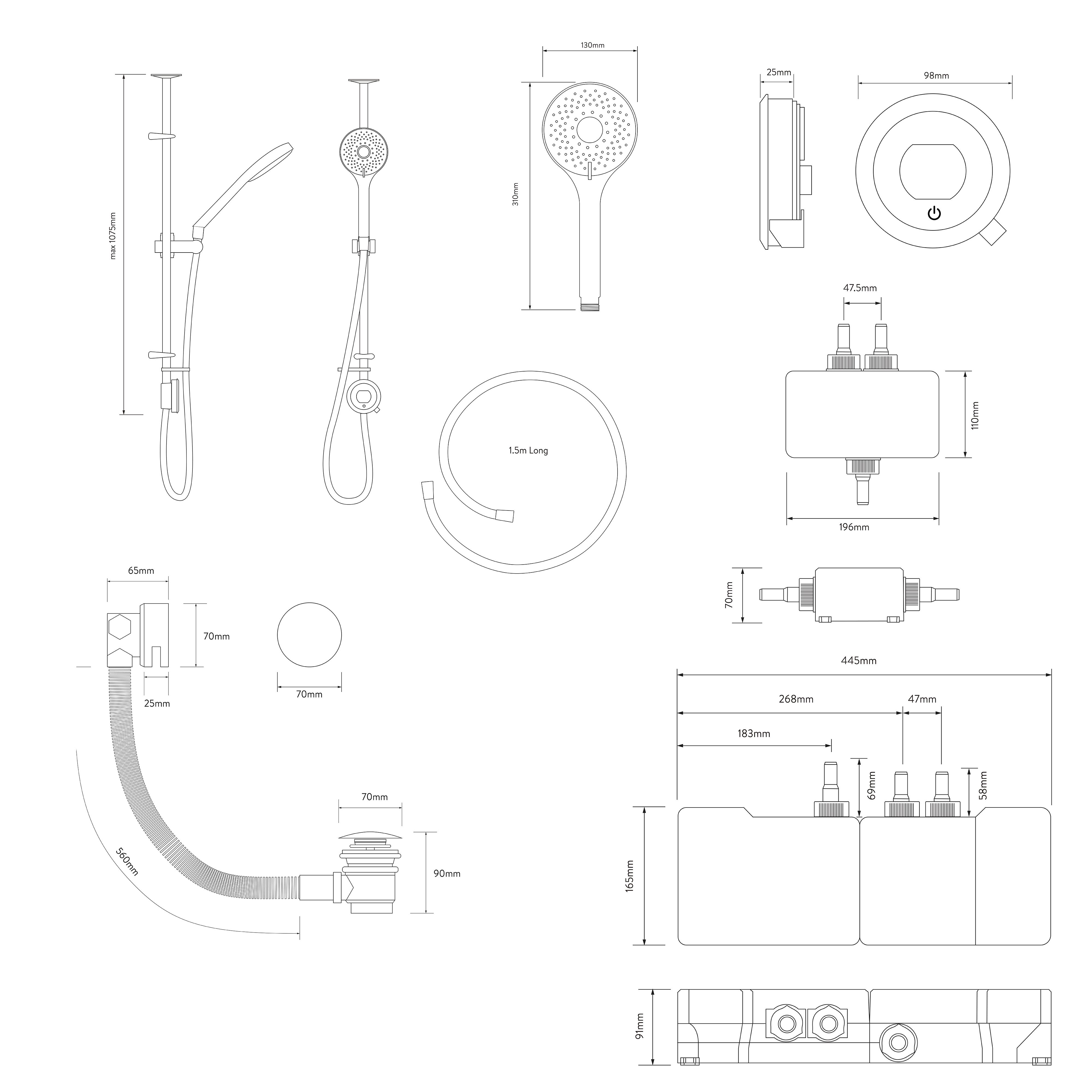 Aqualisa Optic Q Exposed valve Gravity-pumped Smart Digital mixer Shower with overflow bath filler & Adjustable head