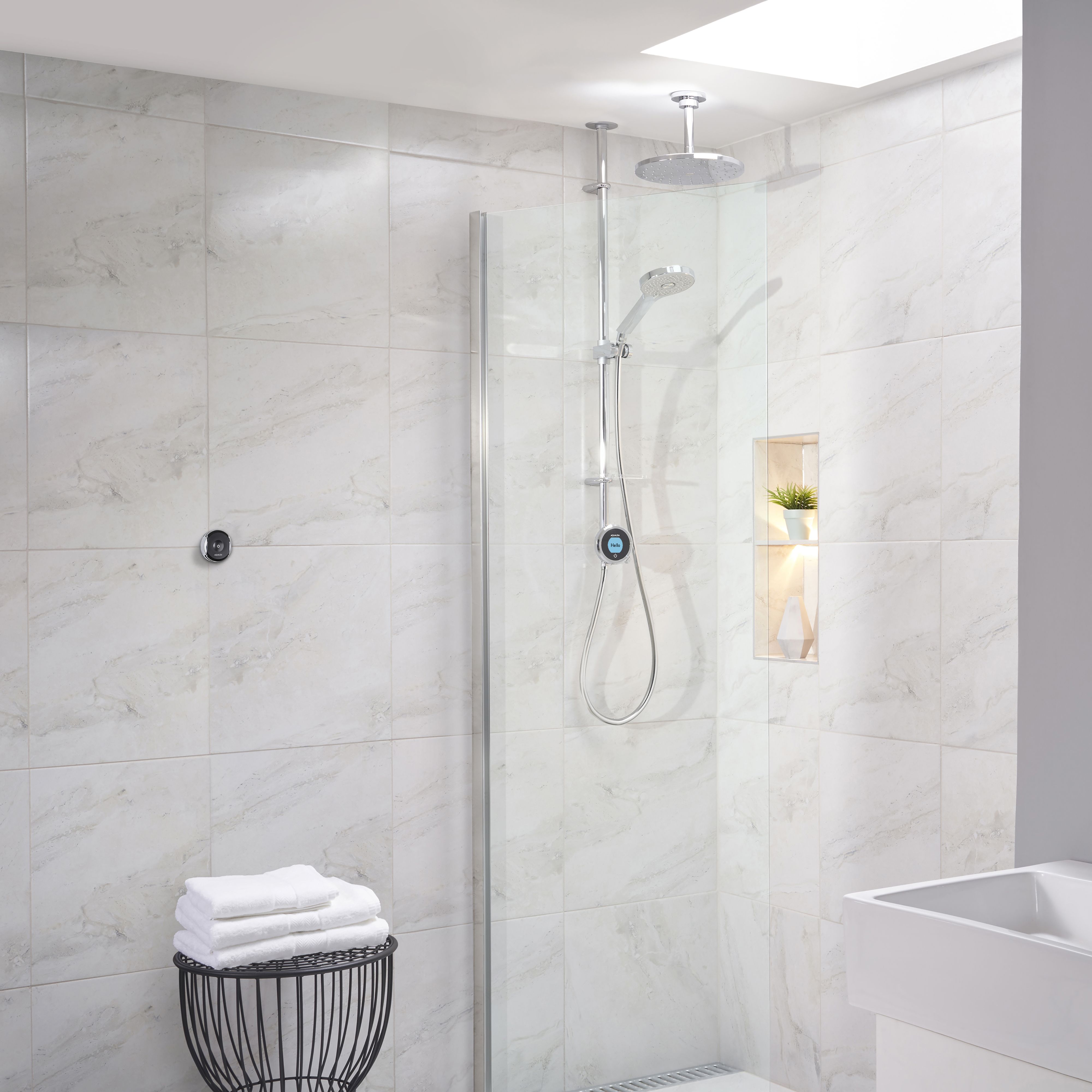 Aqualisa Optic Q Exposed valve HP/Combi Ceiling fed Smart Digital mixer 3-spray pattern Shower Adjustable & Fixed shower head