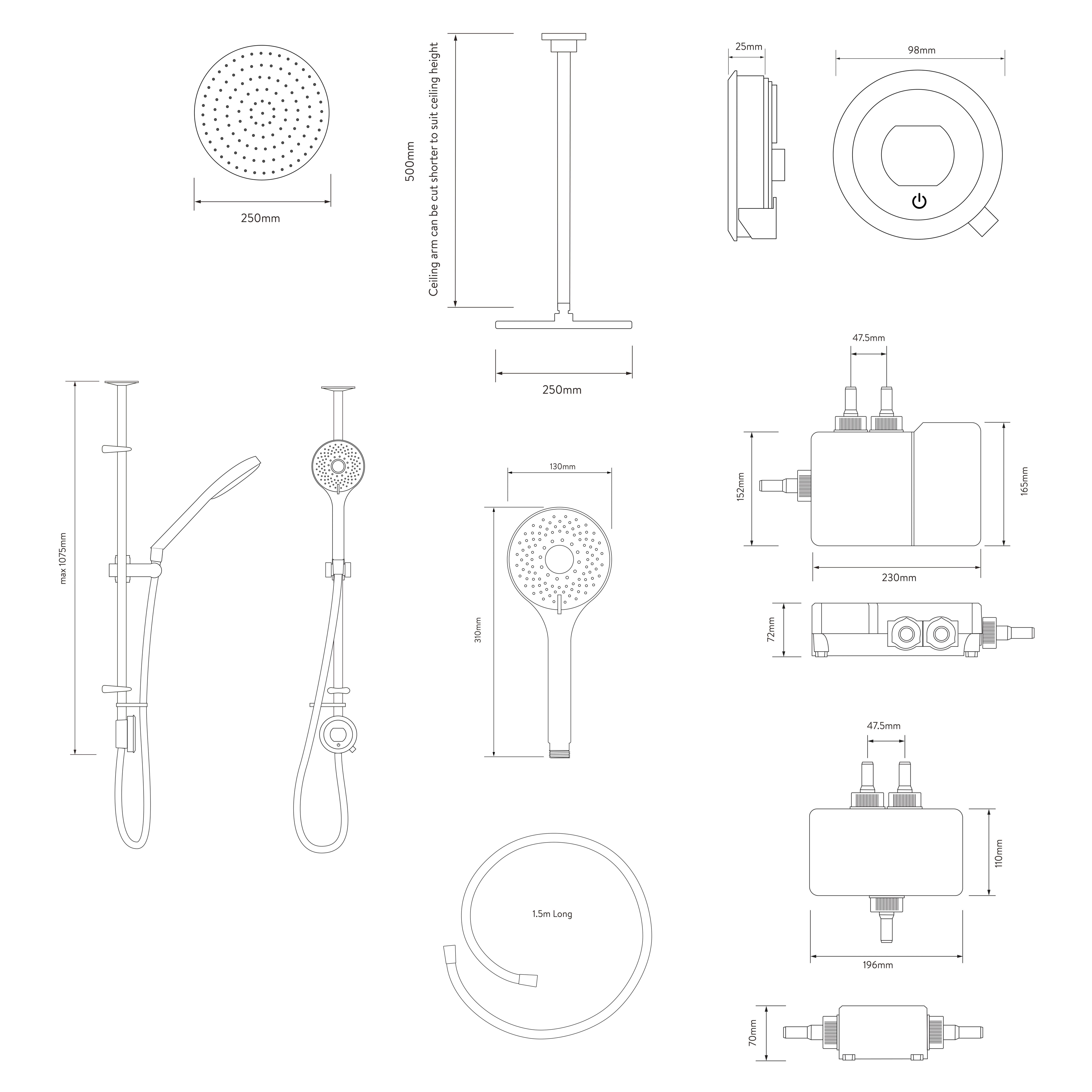 Aqualisa Optic Q Exposed valve HP/Combi Ceiling fed Smart Digital mixer 3-spray pattern Shower Adjustable & Fixed shower head