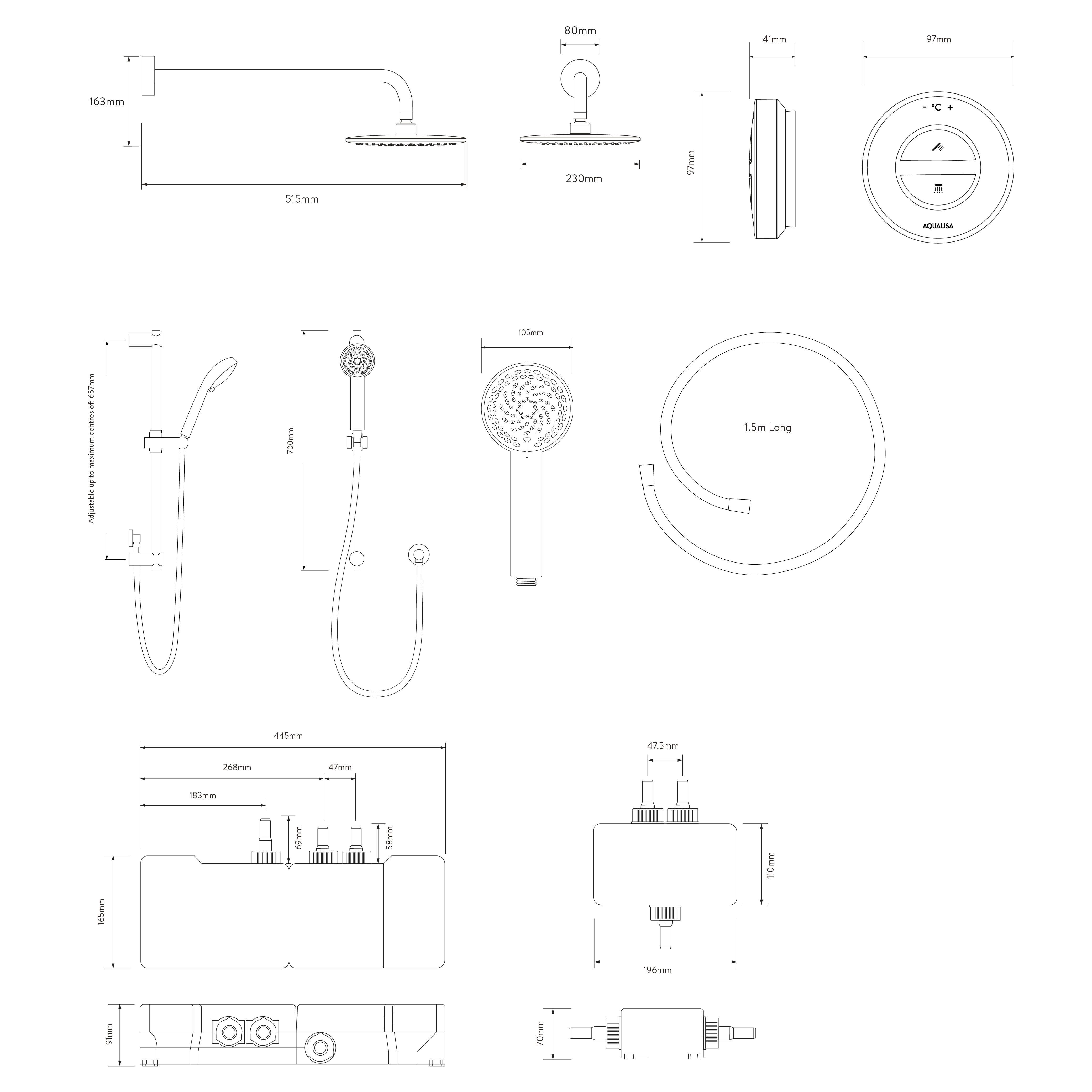 Aqualisa Smart Link Concealed valve Gravity-pumped Wall fed Fixed head Smart Digital 4-spray pattern Shower Adjustable & Fixed Shower head