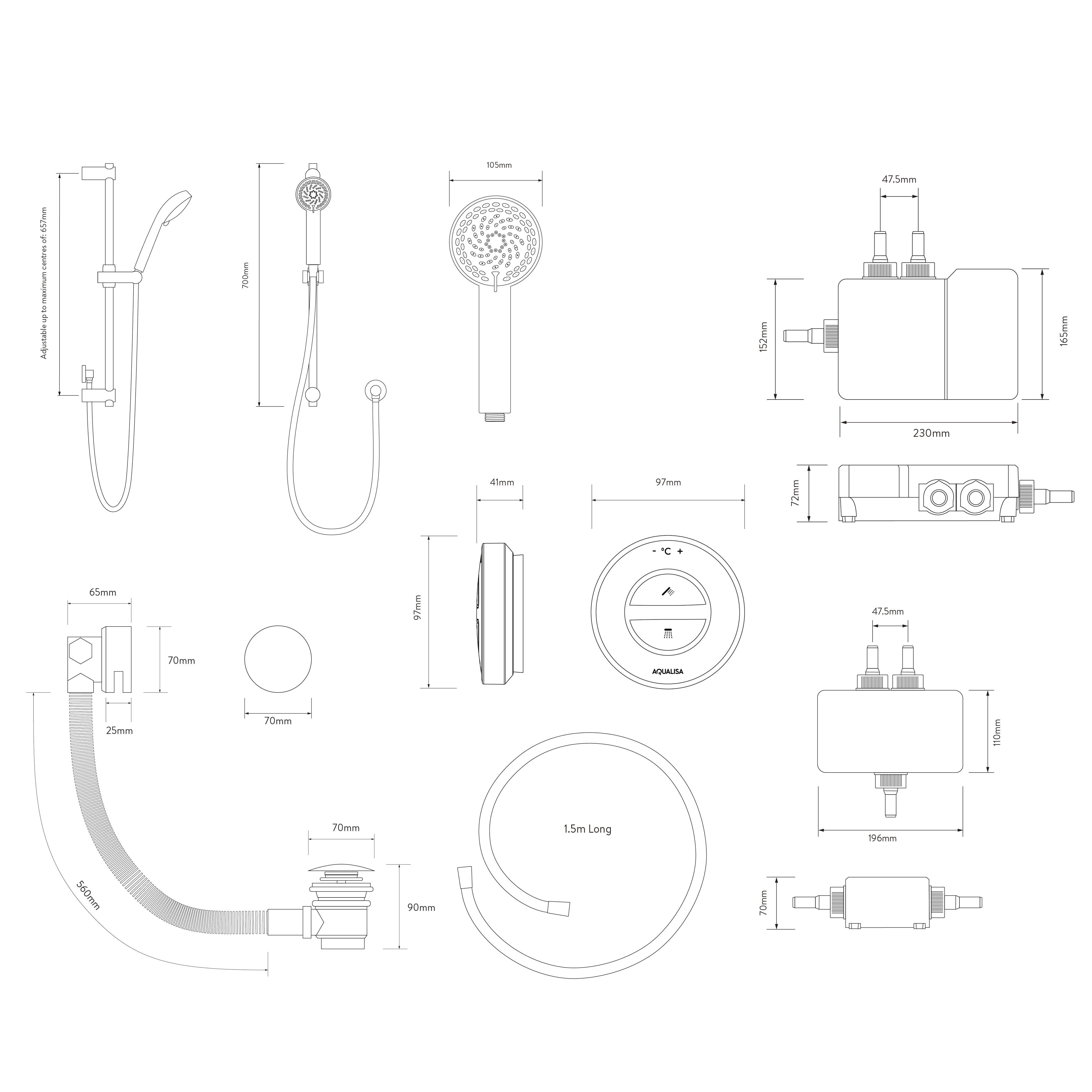 Aqualisa Smart Link Concealed valve HP/Combi Digital Shower with overflow bath filler & Adjustable head