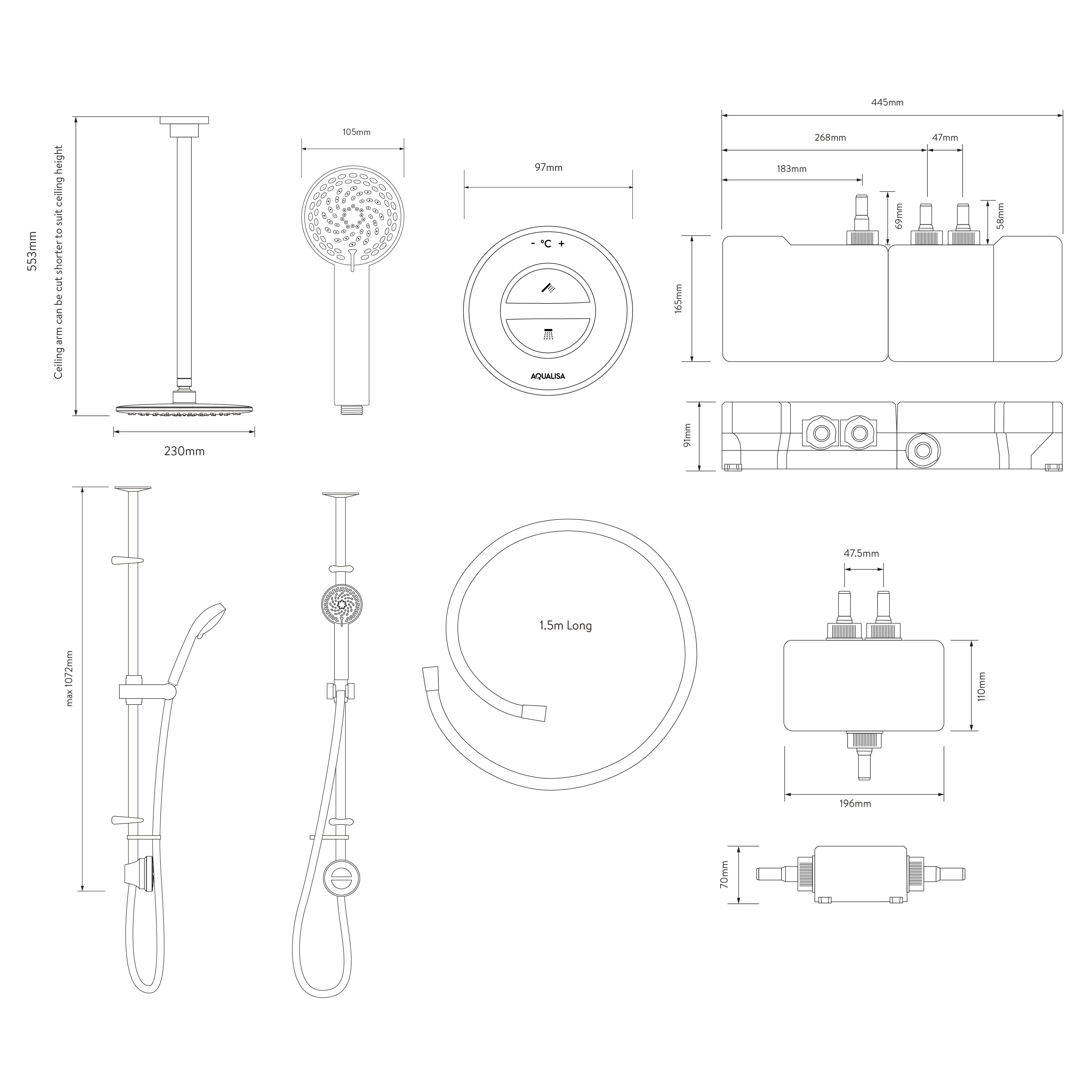 Aqualisa Smart Link Exposed valve Gravity-pumped Ceiling fed Fixed head Smart Digital 4-spray pattern Shower Adjustable & Fixed Shower head