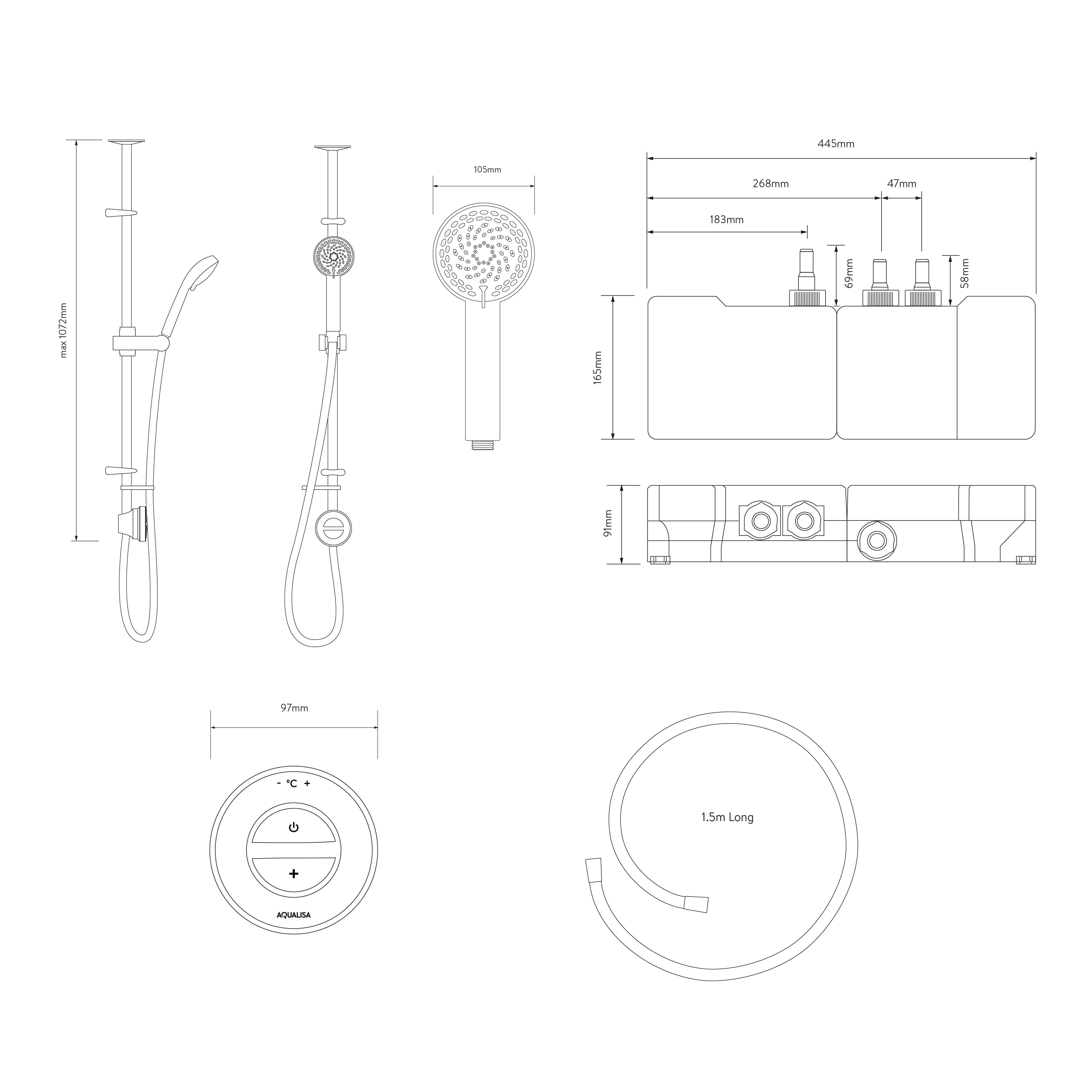 Aqualisa Smart Link Exposed valve Gravity-pumped Ceiling fed Smart Digital 4-spray pattern Shower Adjustable shower head