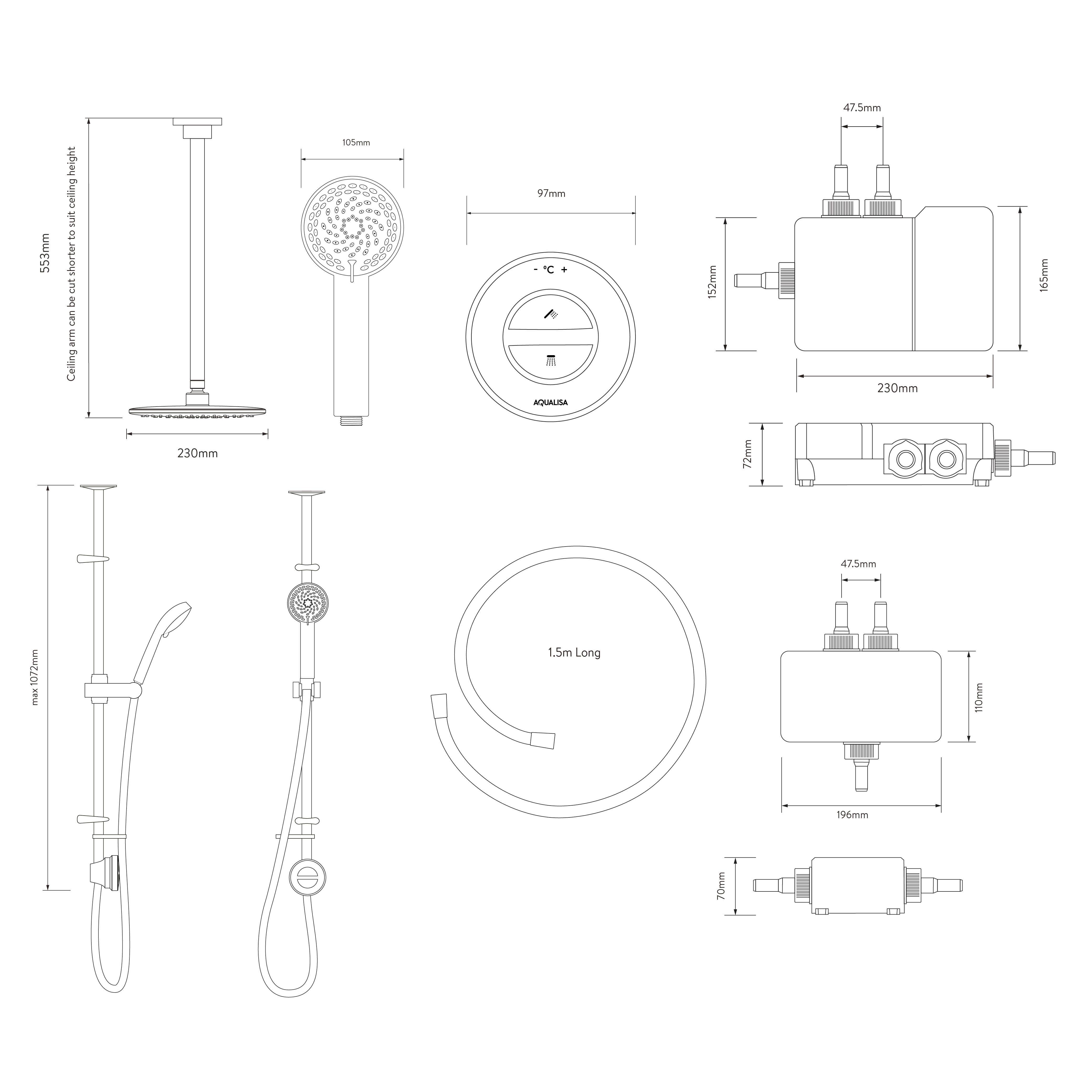 Aqualisa Smart Link Exposed valve HP/Combi Ceiling fed Fixed head Smart Digital 4-spray pattern Shower Adjustable & Fixed Shower head