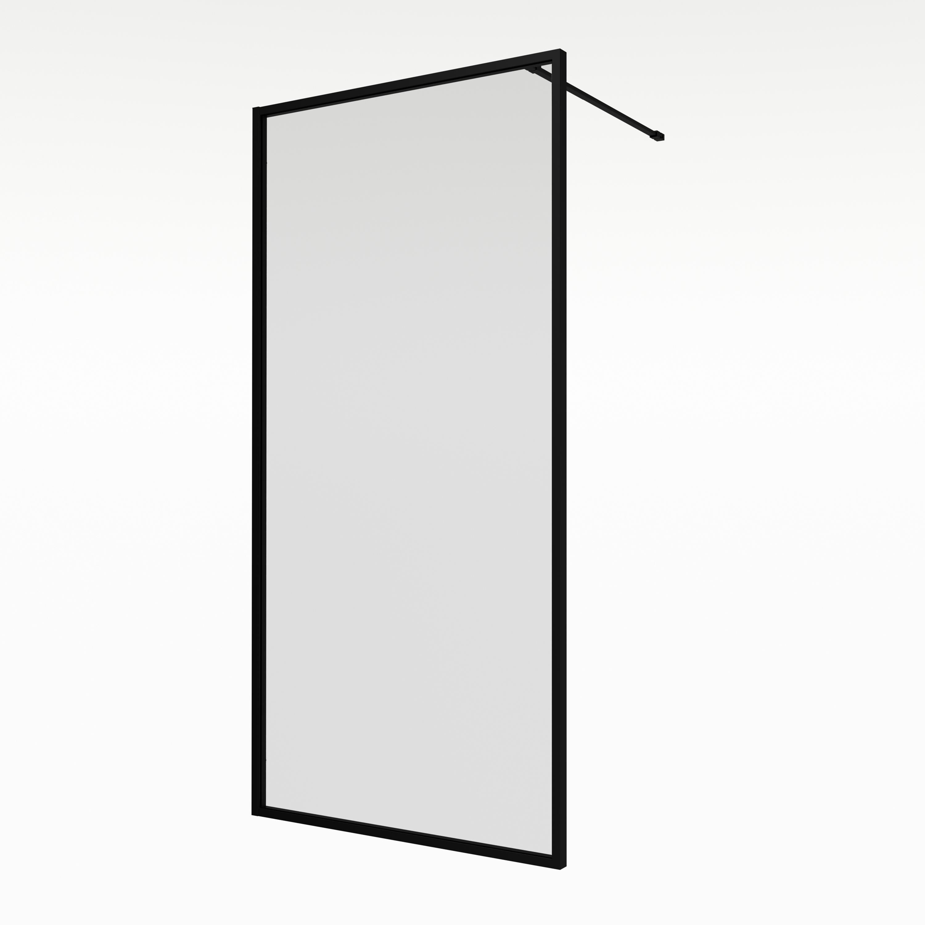 Aqualux AQ PRO Matt Black Clear Single Wet room glass screen (H)200cm (W)80cm