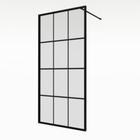 Aqualux AQ PRO Matt Black Crittall Single Wet room glass screen (H)200cm (W)80cm