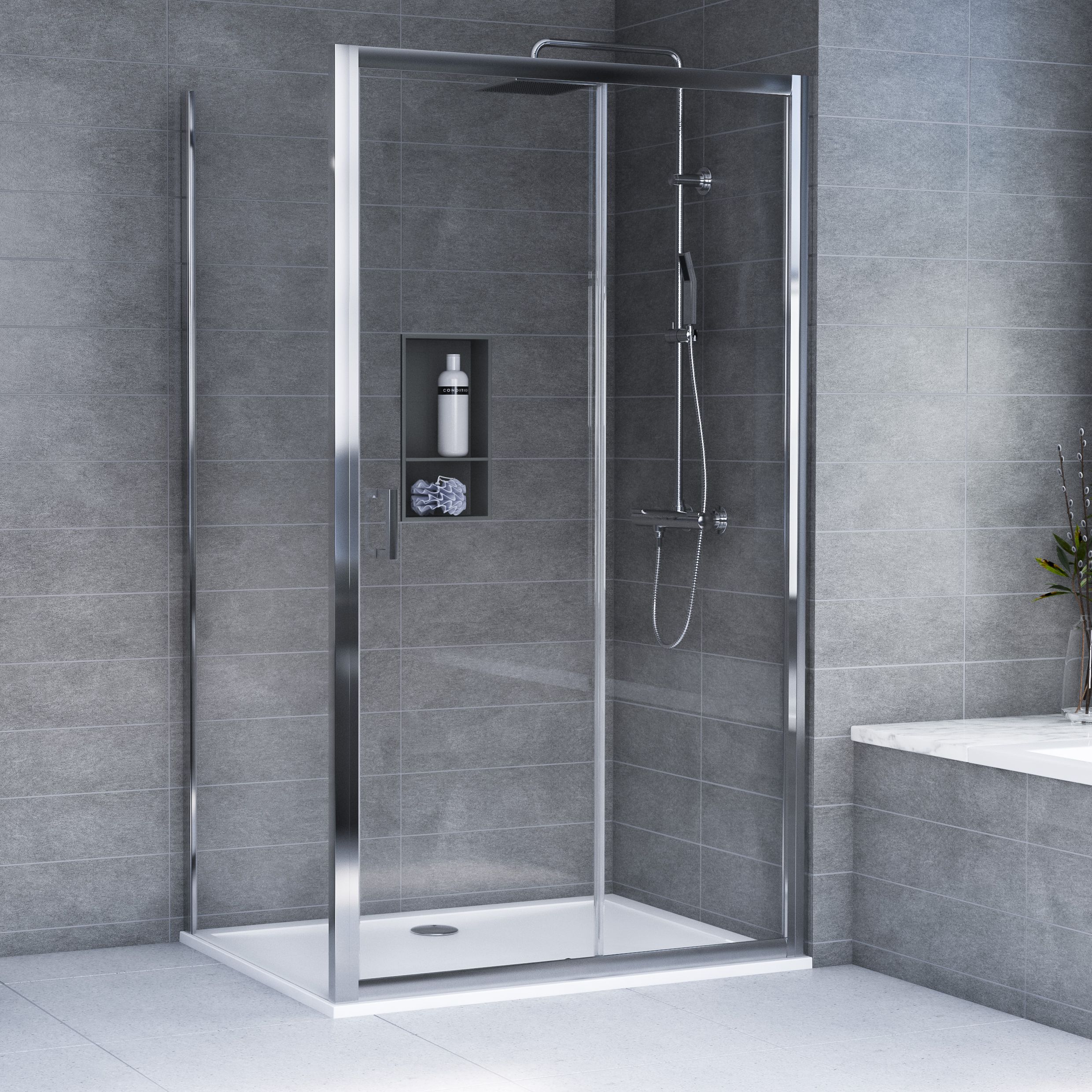 Aqualux Edge 6 Left or right Shower Enclosure & tray with Sliding door ...