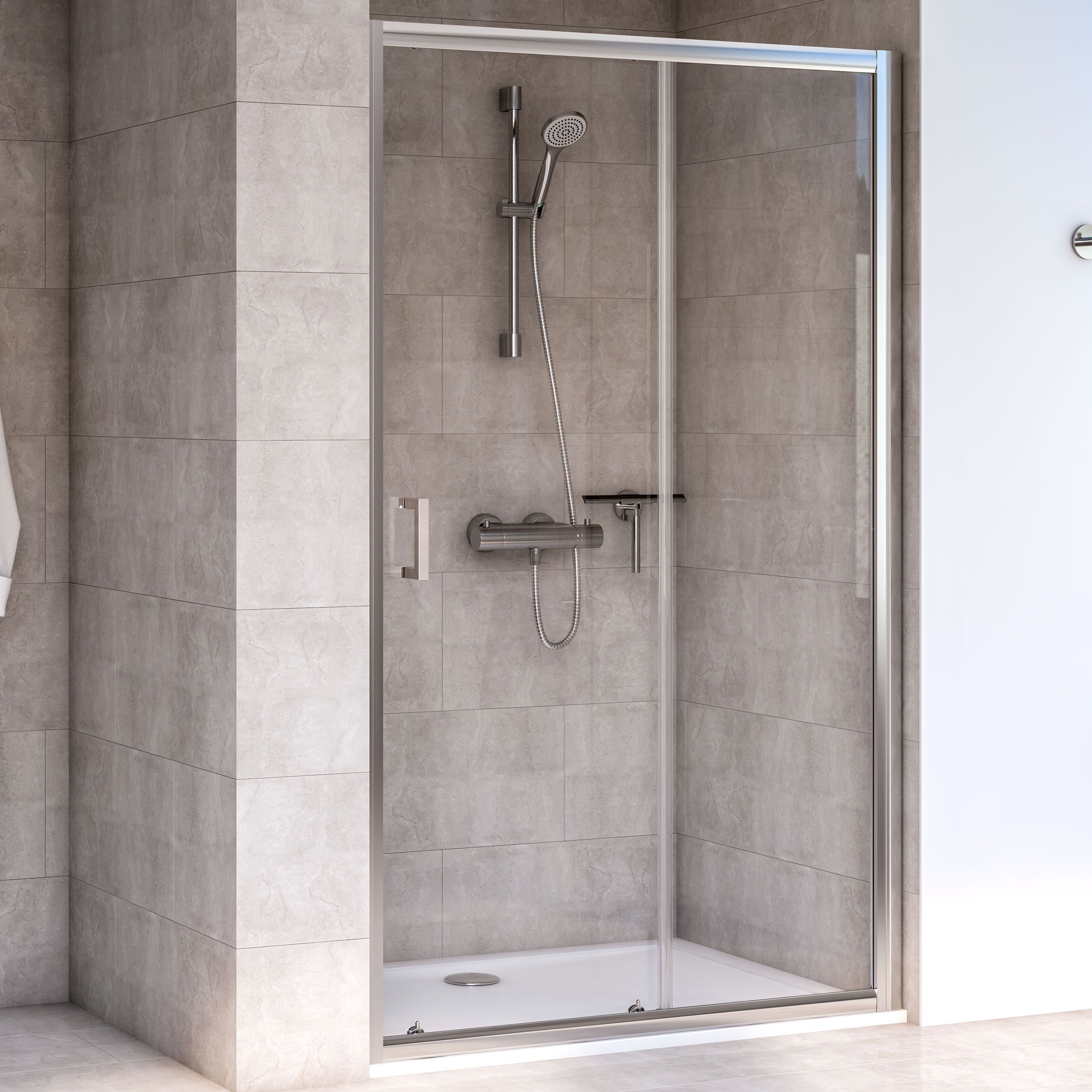 Aqualux Edge 6 Silver effect Clear Left or right Rectangular Shower Enclosure & tray - Sliding door (H)193.5cm (W)76cm (D)120cm