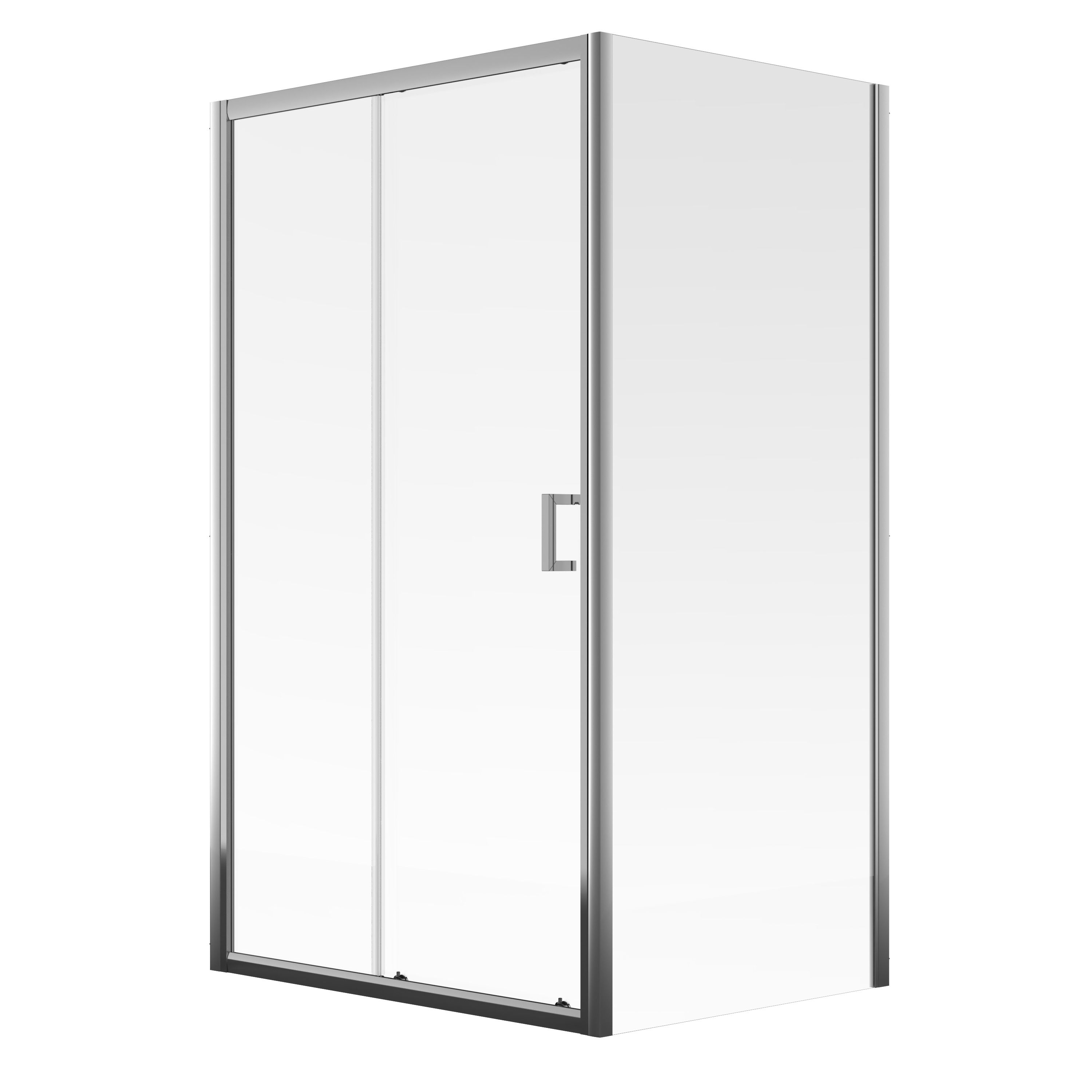 Aqualux Edge 8 Semi-framed Silver effect Clear glass Sliding Shower Door with 80cm side panel (H)203.5cm (W)100cm