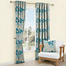 Araxa Duck egg & taupe Floral Lined Eyelet Curtains (W)228cm (L)228cm, Pair
