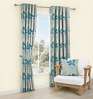 Araxa Duck egg & taupe Leaves jacquard Lined Eyelet Curtains (W)167cm (L)183cm, Pair