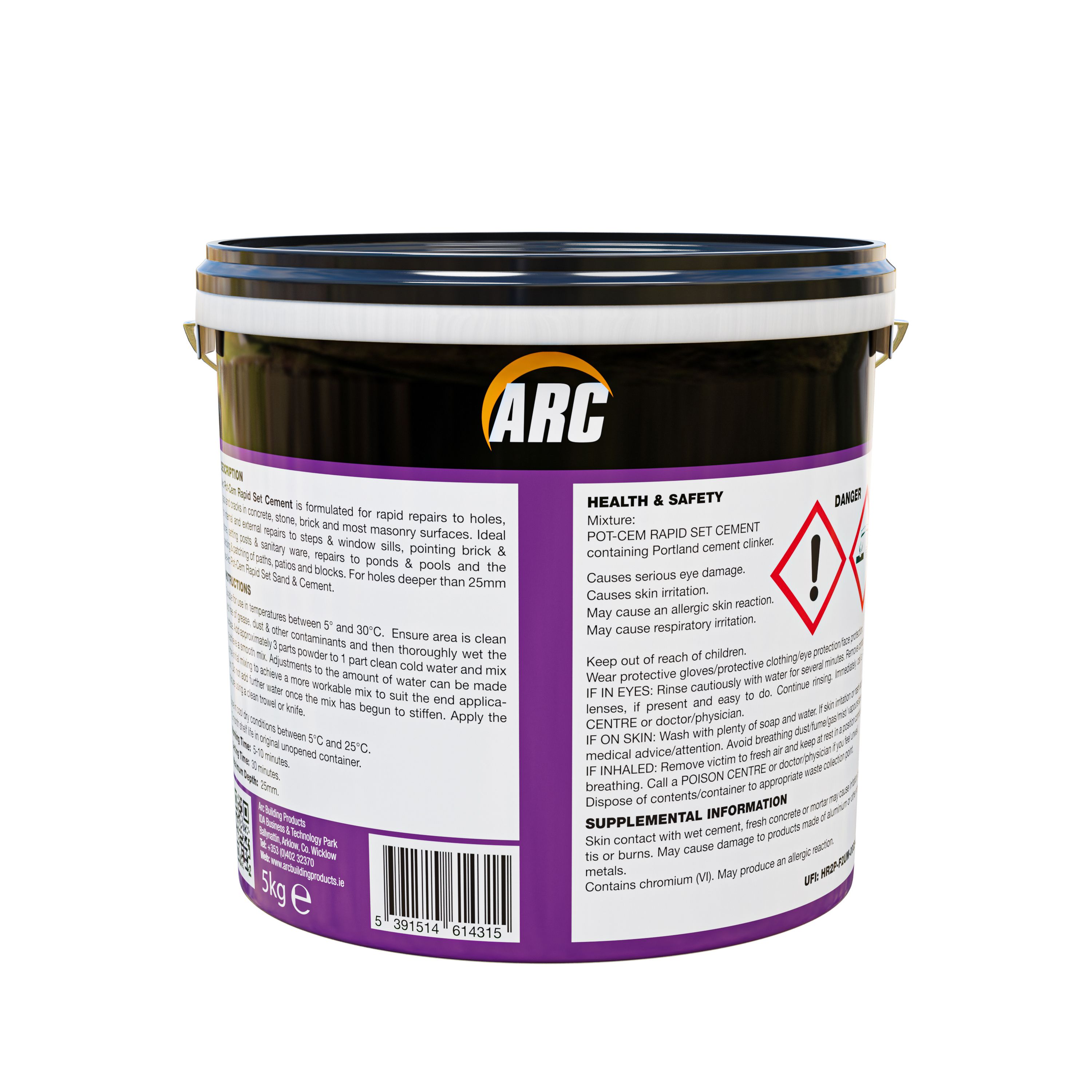 Arc Pot-Cem rapid set Grey Cement, 5kg Tub