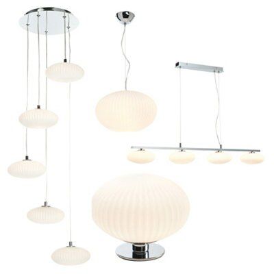Arctic Pendant Glass & steel Cream Chrome effect 4 Lamp Ceiling light