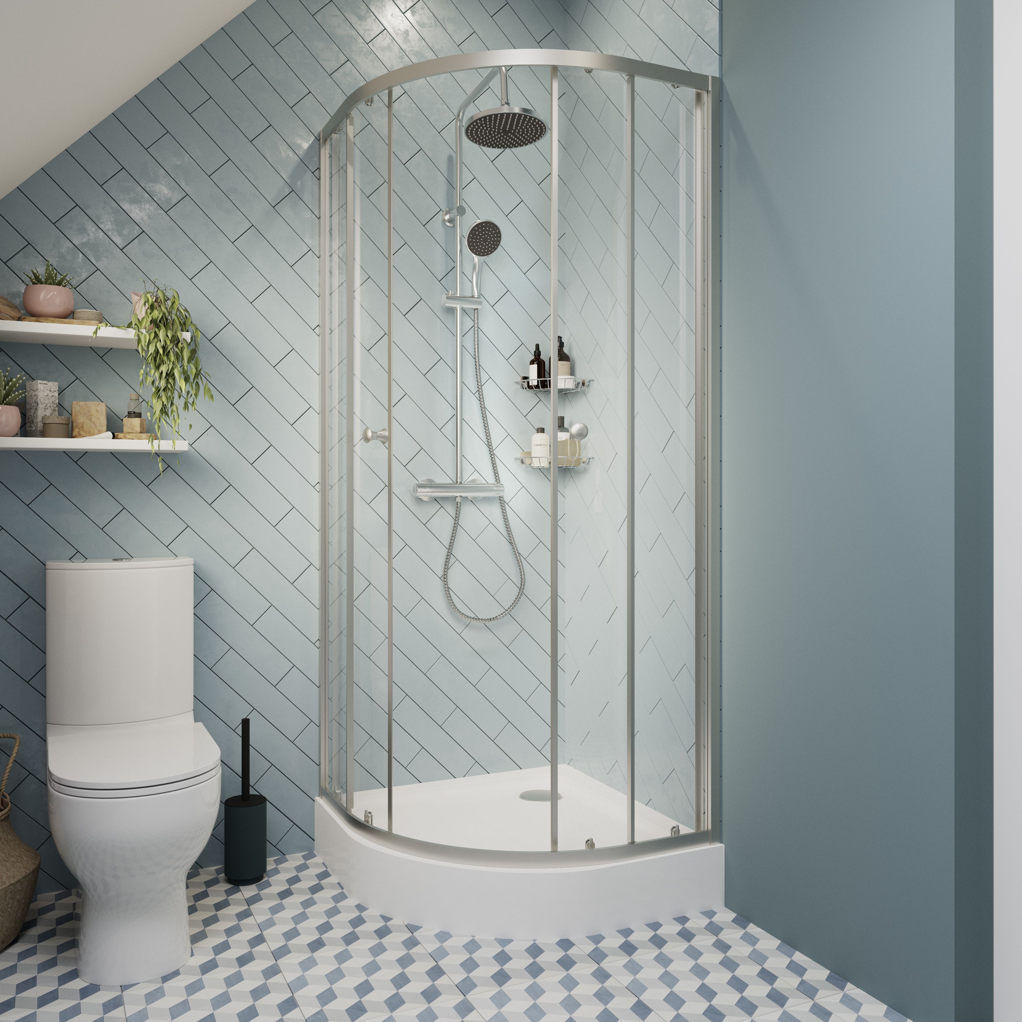 Arkell Framed Clear glass Silver effect Quadrant Shower enclosure - Corner entry double sliding door (W)80cm (D)80cm