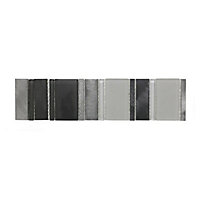 Arlington Grey Glass, metal & stone Border tile, (L)300mm (W)75mm
