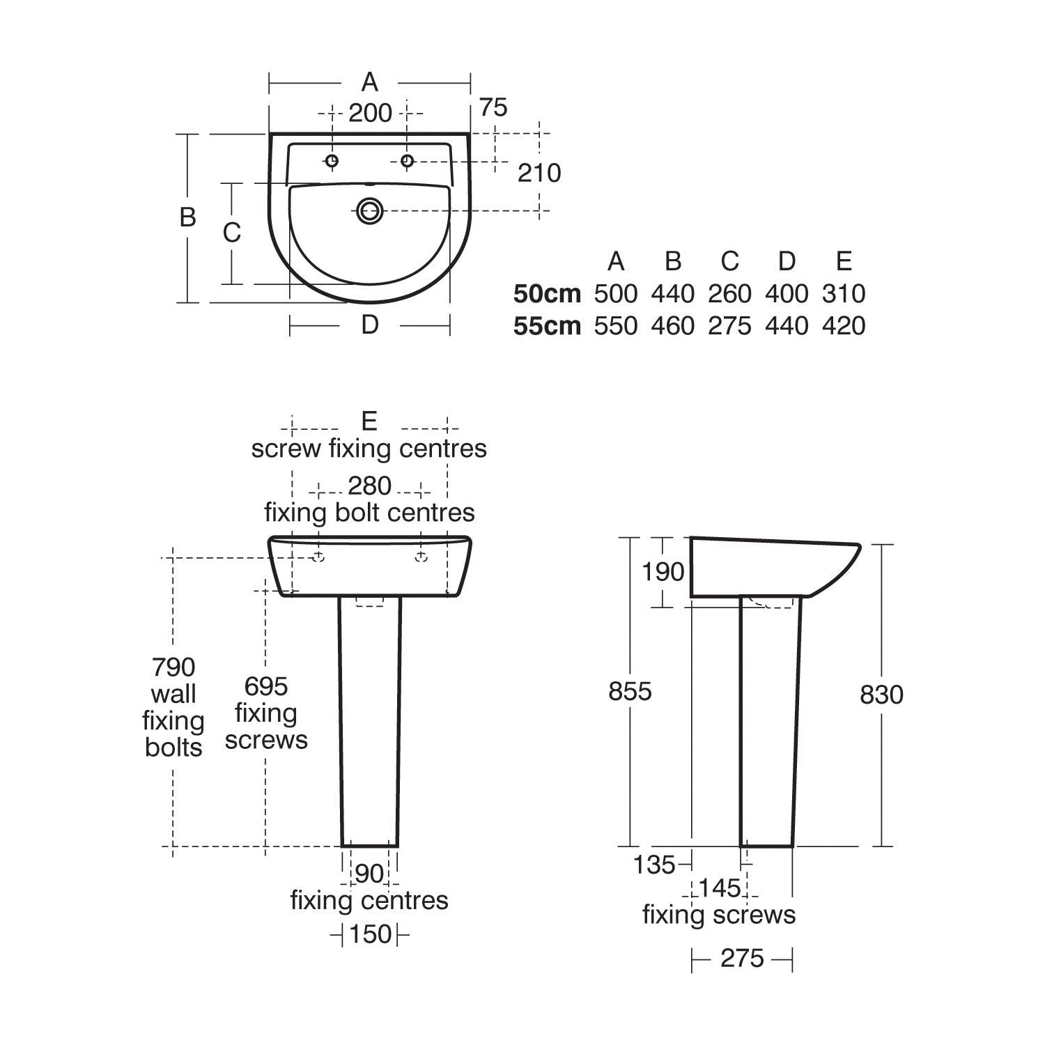 Ideal Standard i.life Compact Basin and Pedestal 50cm 1 Tap Hole - 4