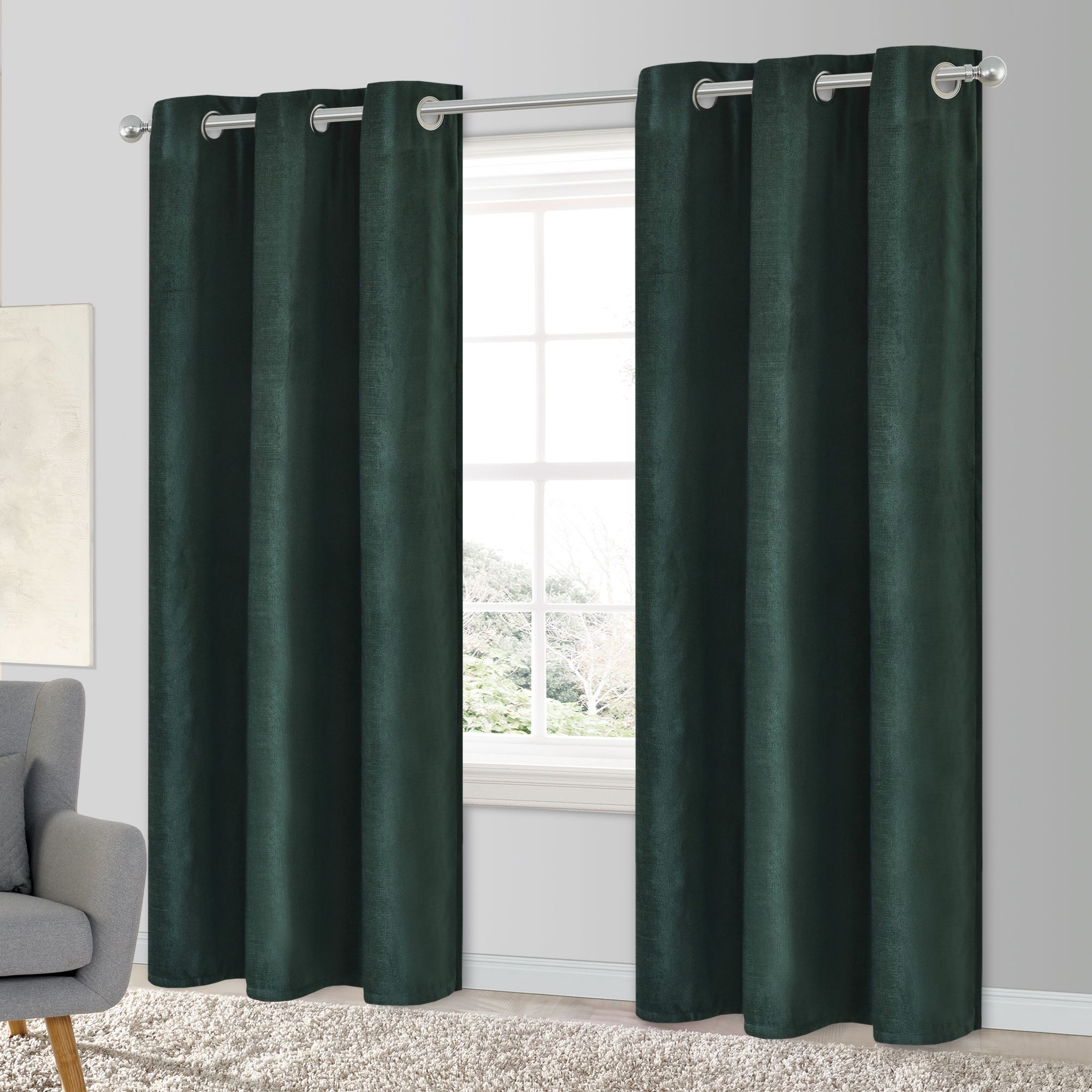 Arntzen Dark green Plain woven Lined Eyelet Curtain (W)167cm (L)228cm, Pair